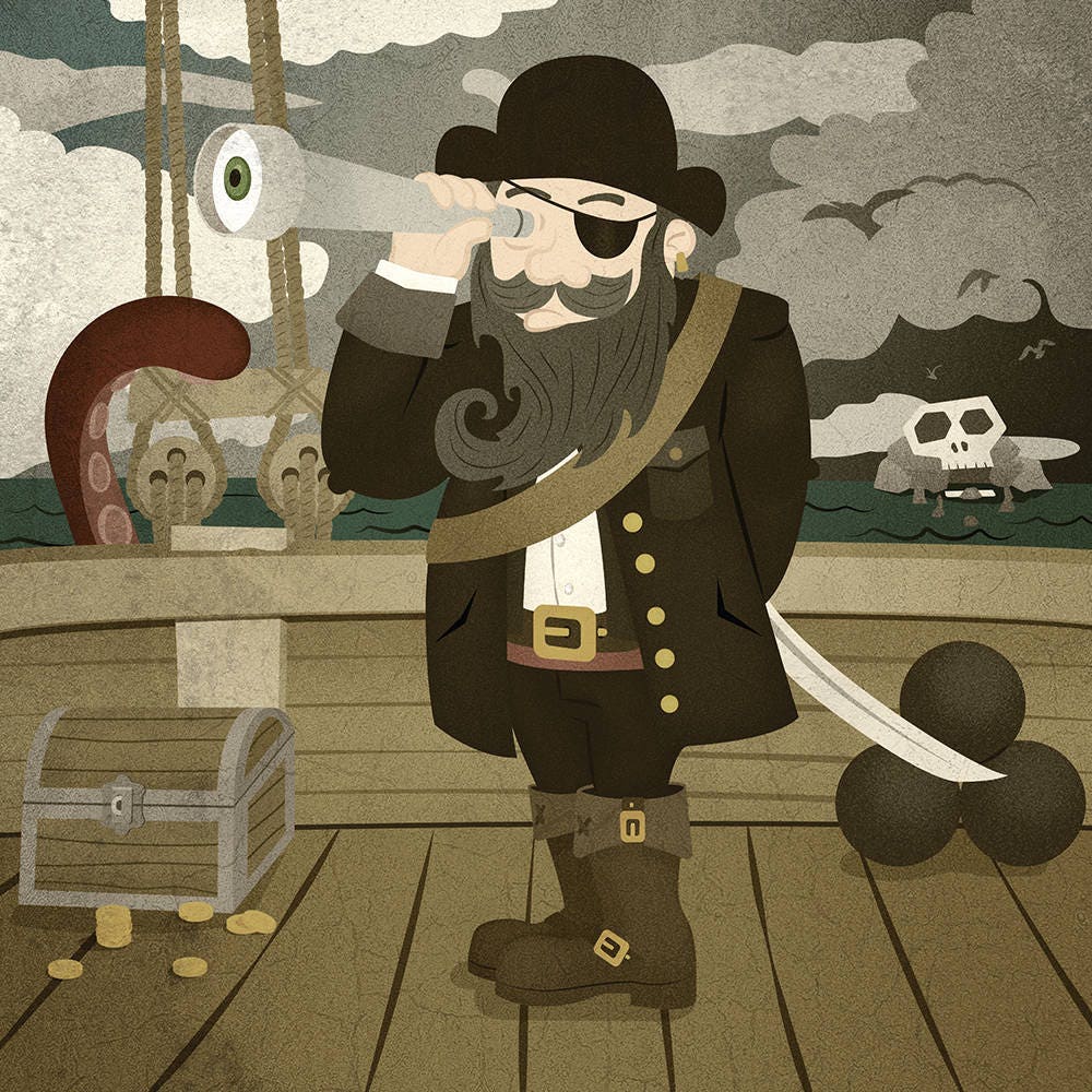 Sea Captain Print Set (8 in x 8 in digital prints, Frame not included) Ocean decor, sea room decor, Ocean lovers gift