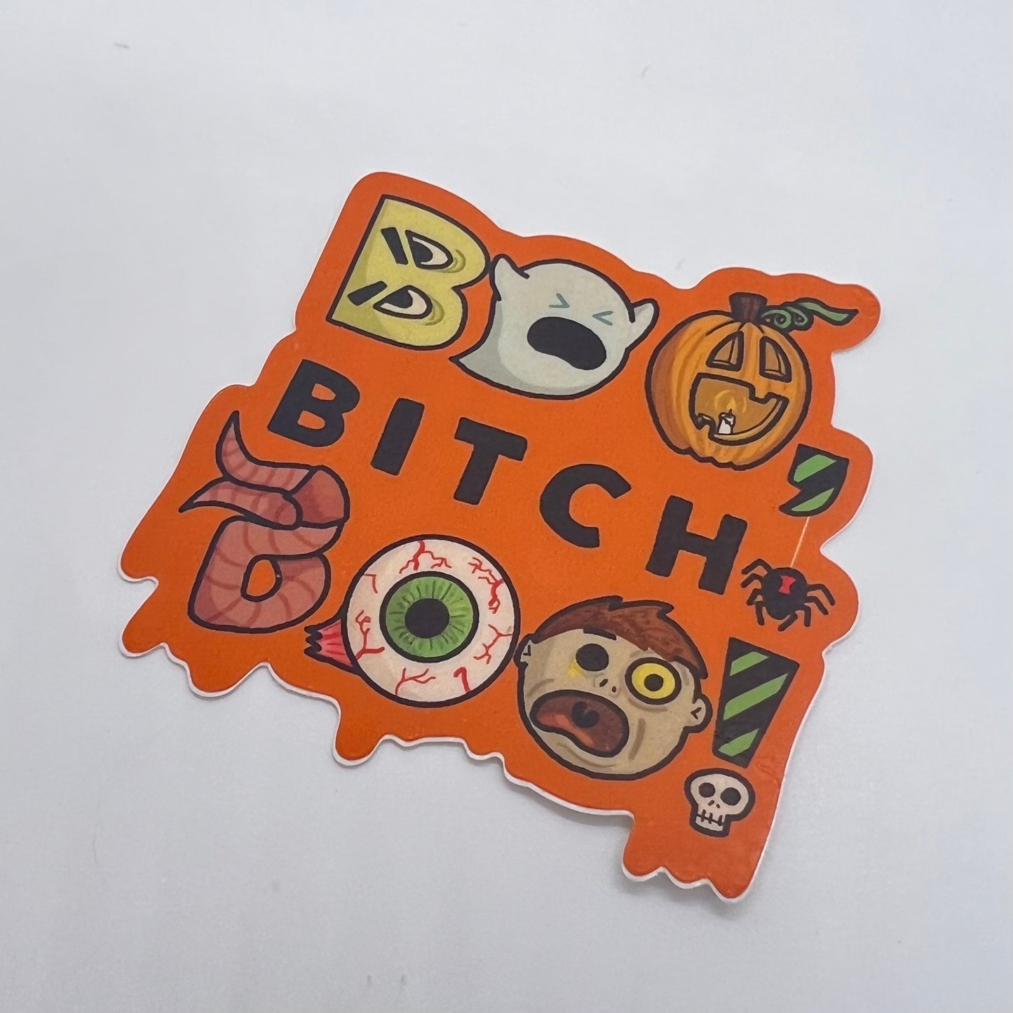 Halloween Decal Sticker — BOO! (Approx. 3 inch × 3 inch, waterproof) For water bottle, laptop, window, monsters, goblins, witches