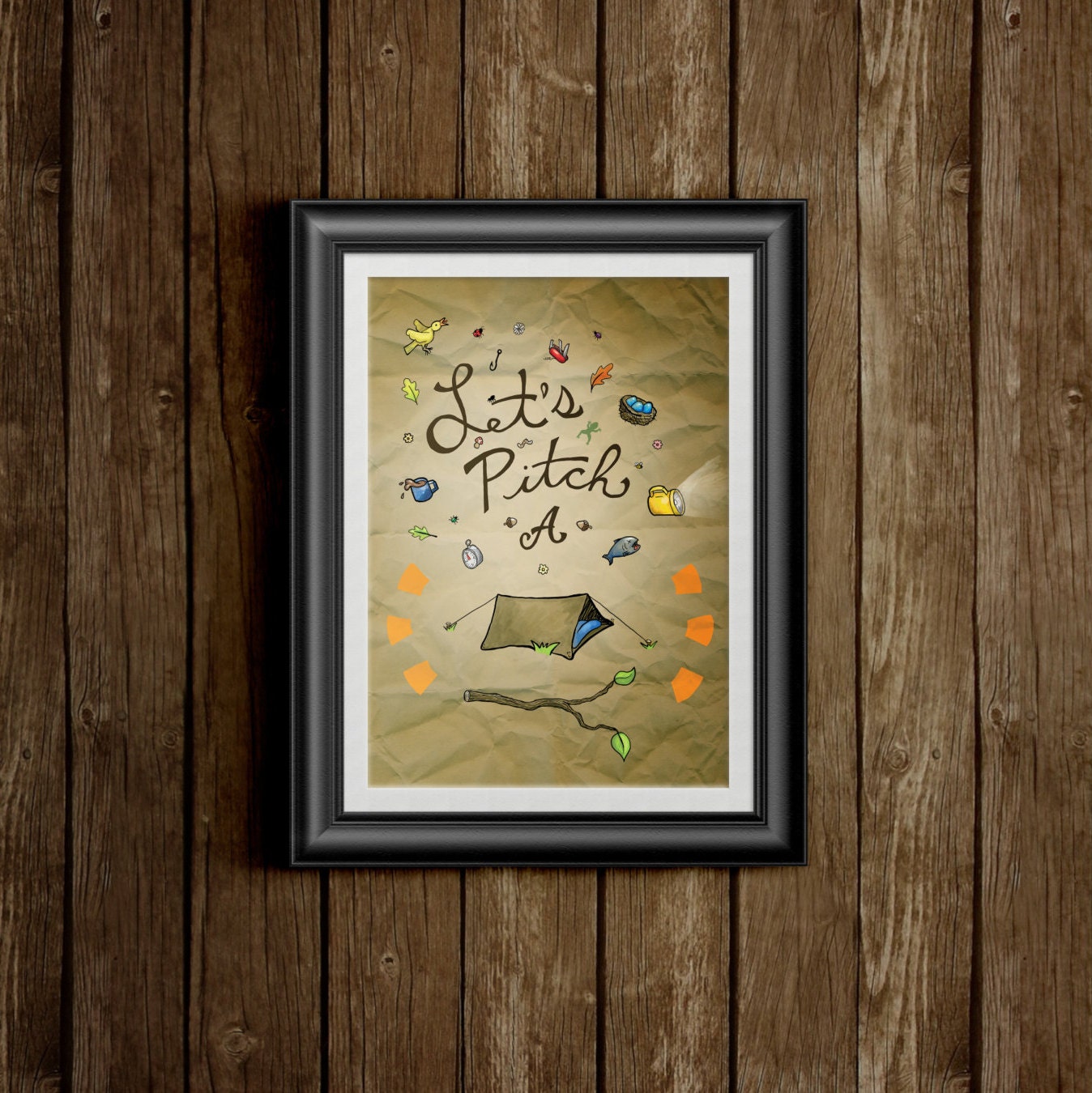 Art Print, 11 × 14 inches (no frame) — Let’s pitch a Tent Rv, camper, cabin decor