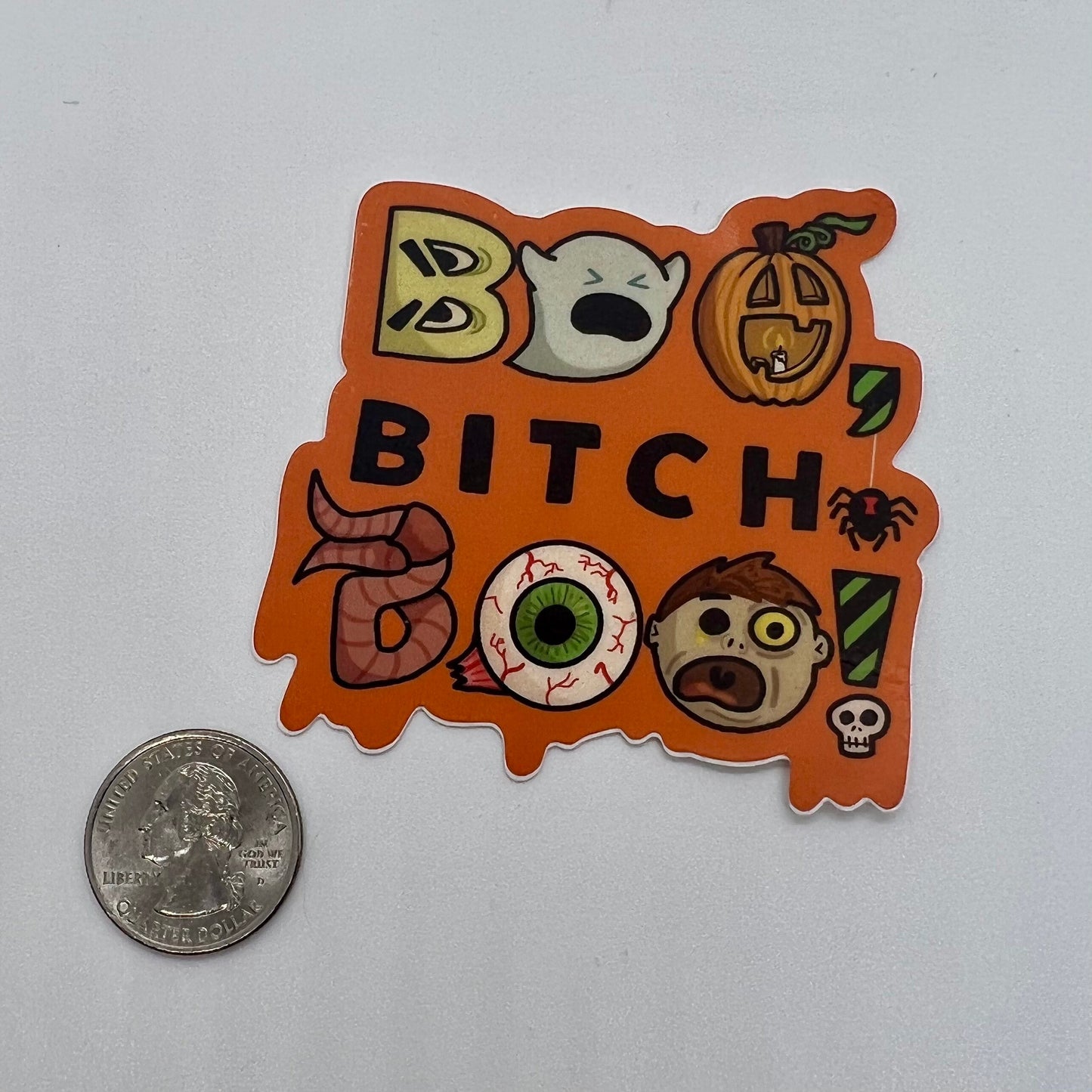 Halloween Decal Sticker — BOO! (Approx. 3 inch × 3 inch, waterproof) For water bottle, laptop, window, monsters, goblins, witches