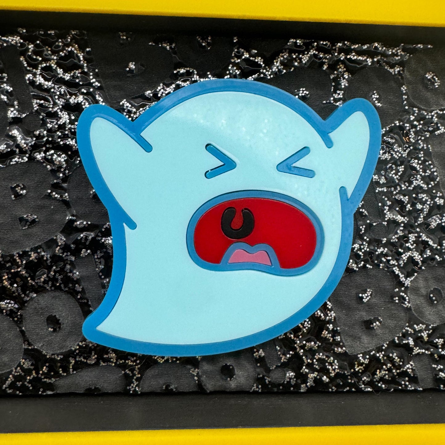 Ghost Trio Hanging Wall Art with Yellow Frame — cute and goofy, Spooky and Spoopy Halloween decor. Boo!