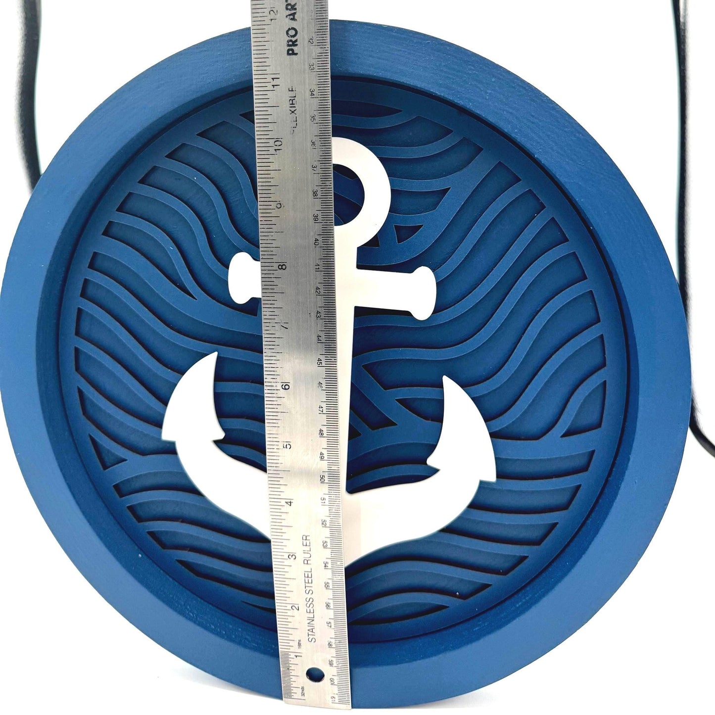 Anchor Wave Wall Art (12 inch round Navy Blue and white) Decor for a nautical home cape cod or coastal.