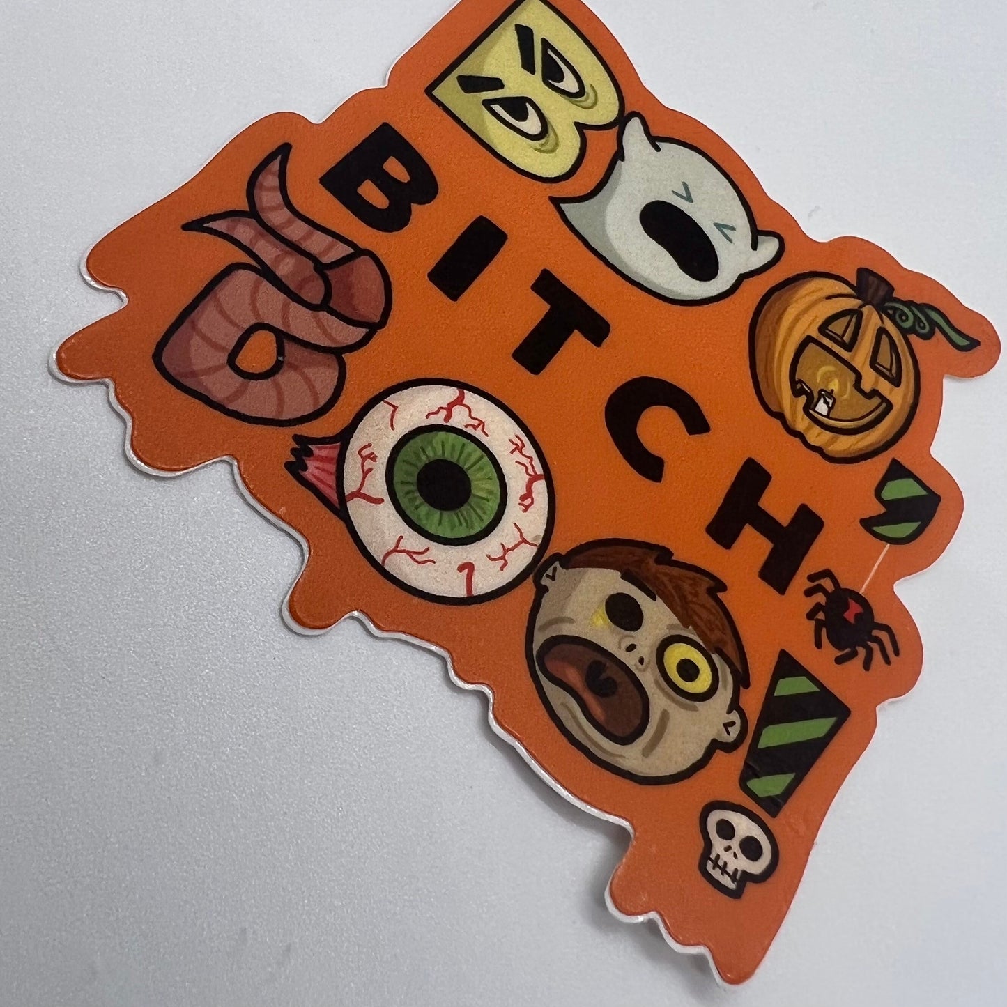 Halloween Decal Sticker — BOO! (Approx. 3 inch × 3 inch, waterproof) For water bottle, laptop, window, monsters, goblins, witches