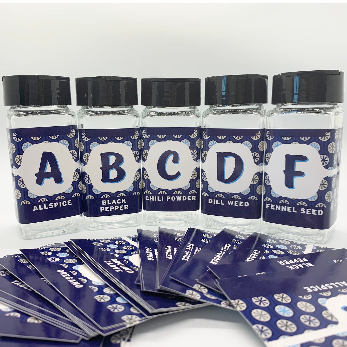 Spice Label Set. 40 Durable Standard Spices + 5 Blank Labels (Labels Only, no jars)