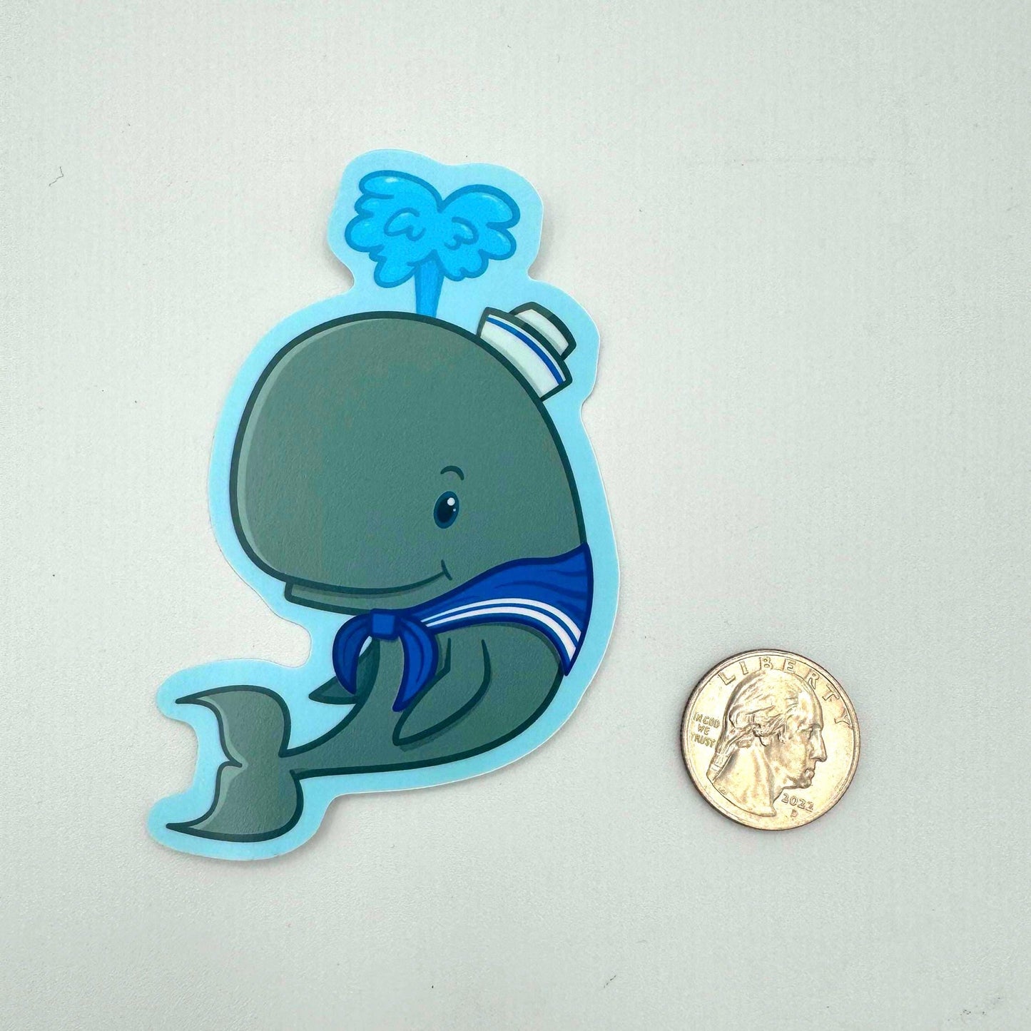 Sailor Whale Vinyl Sticker Decal (2.5 inch W × 4 inch H) | for hydroflask water bottle, laptop, car window, small gift Nautical Navy Whale