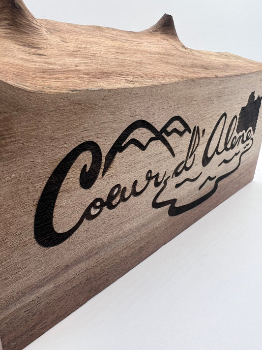 Coeur d’ Alene Wood cut Sign —hand made illustration Typography Wood Decor