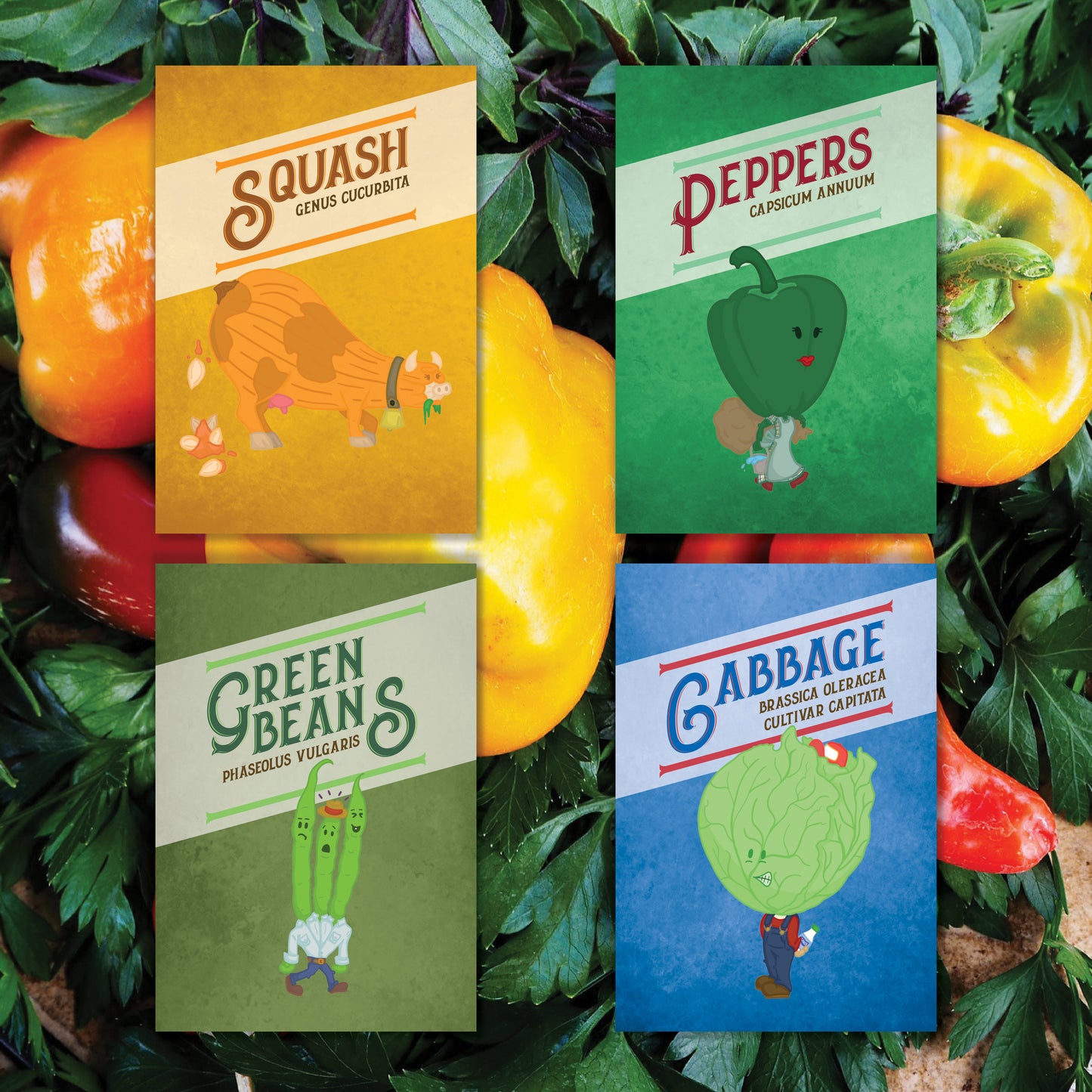 Vegetable Garden Plant Marker Set (16 Weatherproof illustrated marker characters) Great gift for gardeners, green thumbs, moms, dads