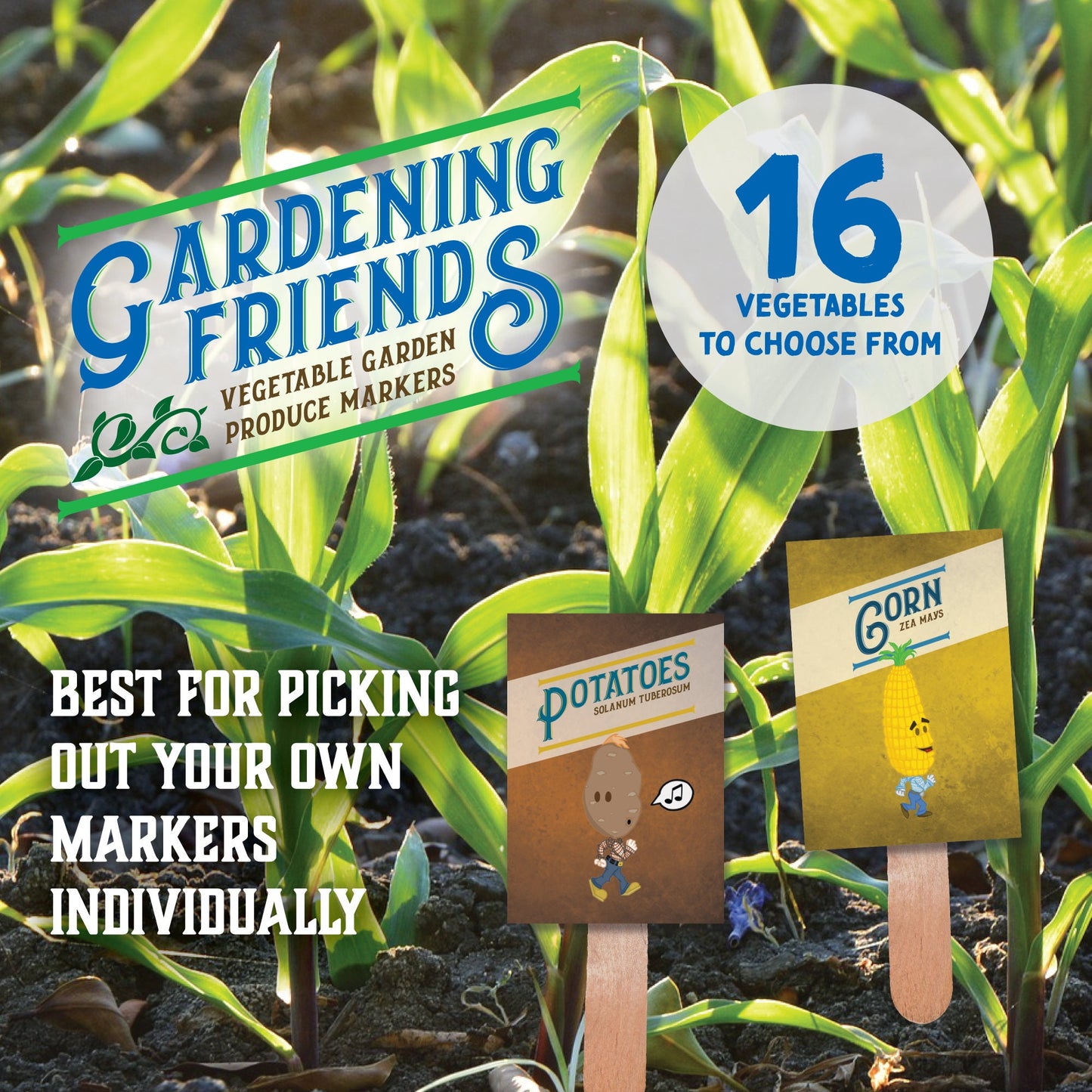 Individual Vegetable Garden Markers (Weather Resistant with wooden stakes)
