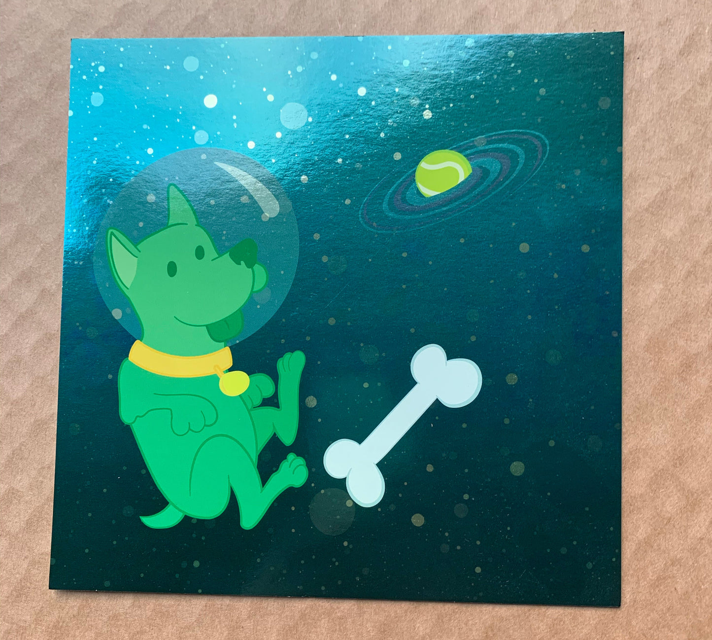 Space Puppy Metallic Foil Print (8 x 8 inches, Frame not included)
