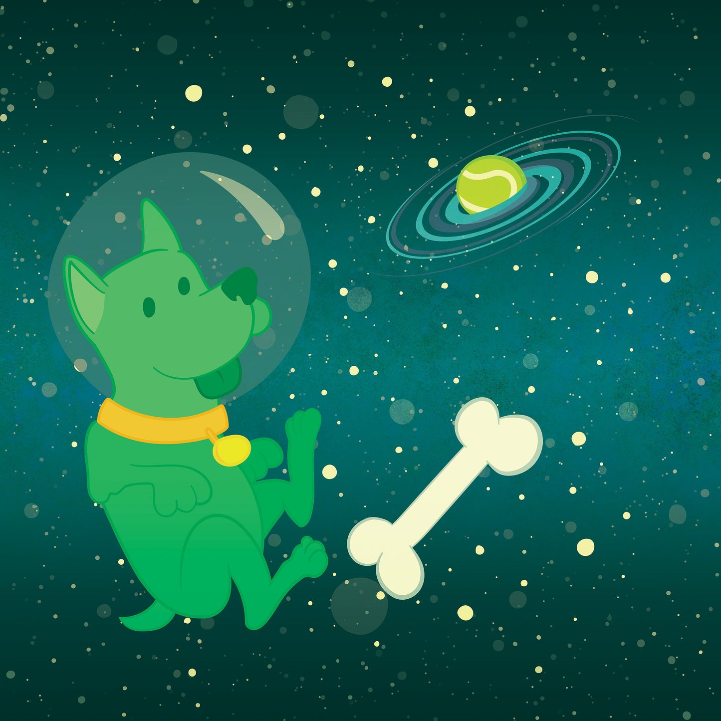 Space Puppy Metallic Foil Print (8 x 8 inches, Frame not included)