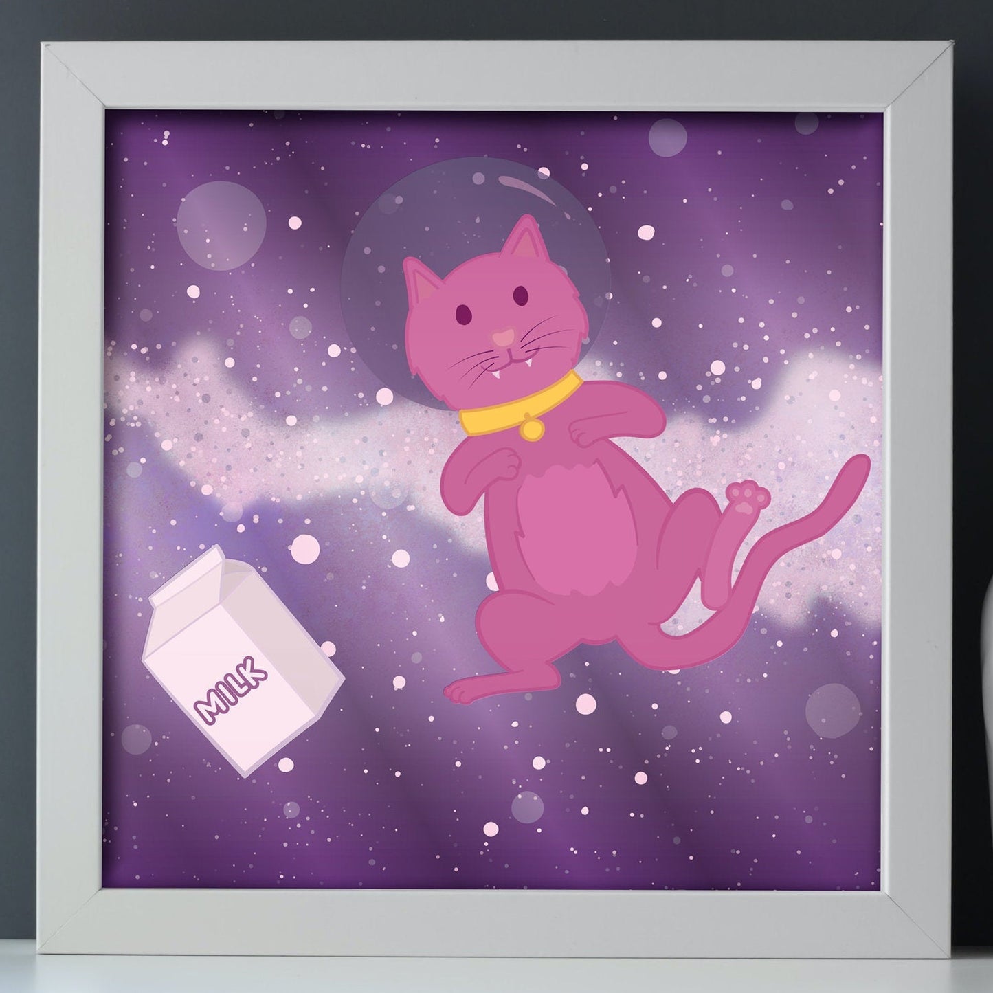 Space Kitten Metallic Foil Print (8 x 8 inches, Frame not included)