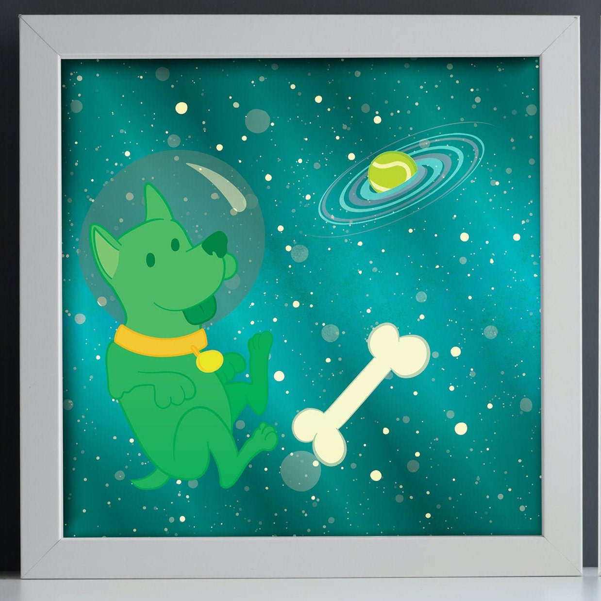 Space Puppy & Kitten Metallic Foil Prints (8 × 8 inches, Frame not included)