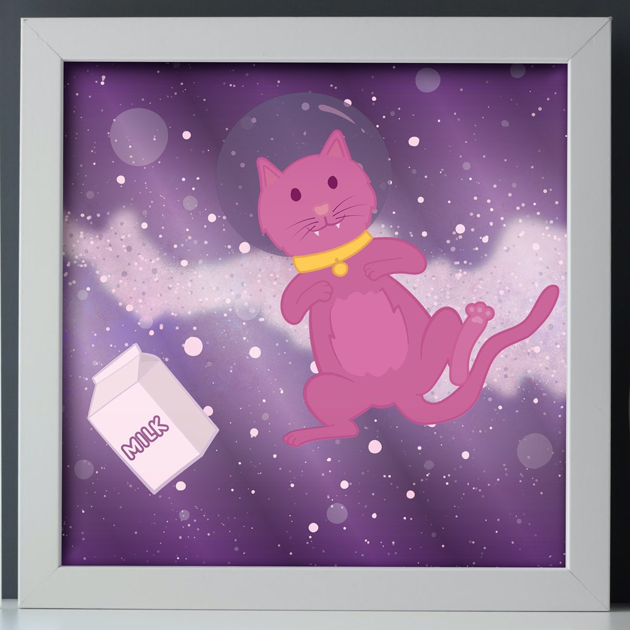 Space Puppy & Kitten Metallic Foil Prints (8 × 8 inches, Frame not included)