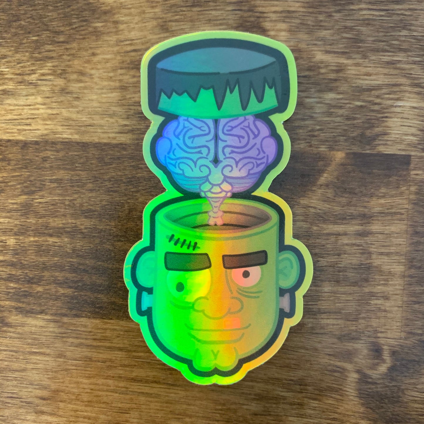 Halloween Decal Sticker Frankenstein Monster on holographic foil (1.66 inch × 3 inch) for hydroflask water bottle, laptop, car window, gift