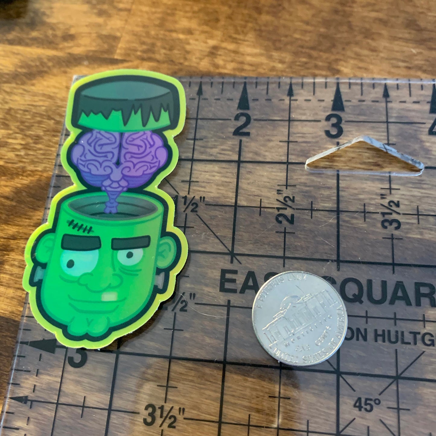 Halloween Decal Sticker Frankenstein Monster on holographic foil (1.66 inch × 3 inch) for hydroflask water bottle, laptop, car window, gift