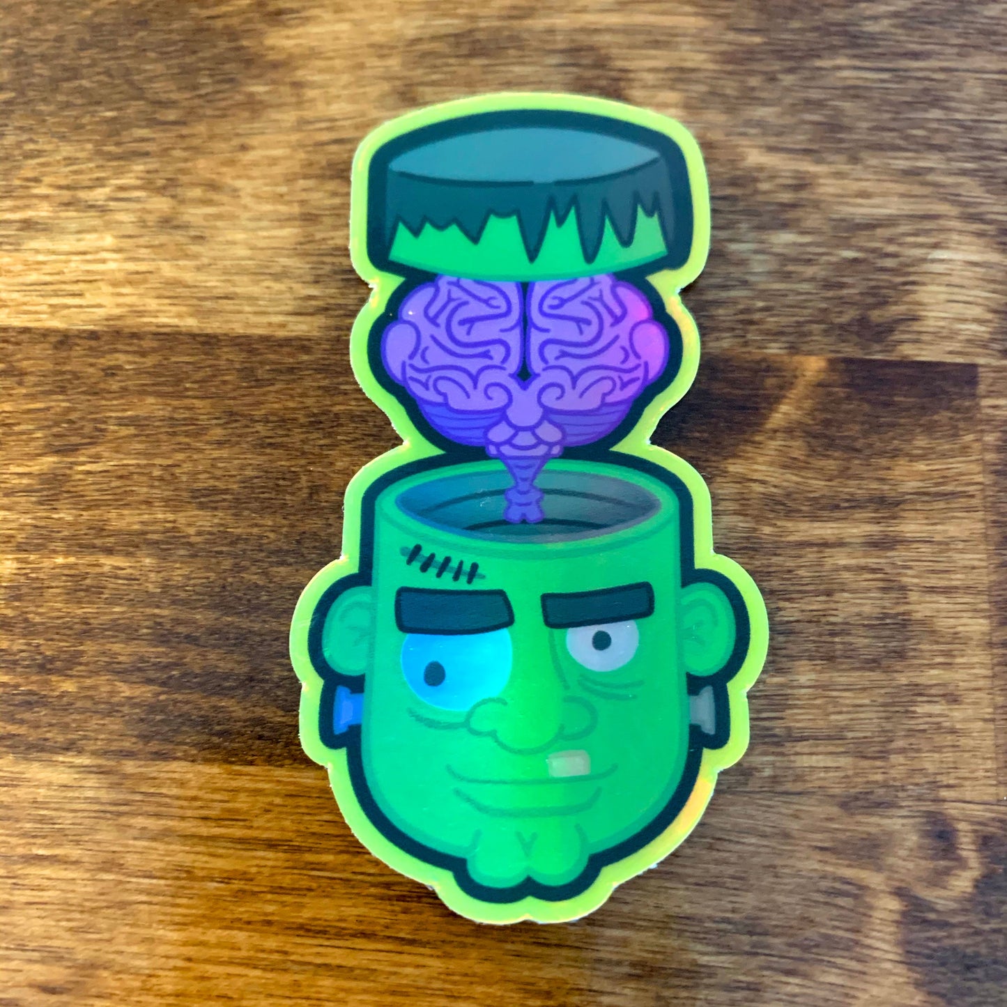 Halloween Decal Sticker Frankenstein Monster on holographic foil (1.66 inch × 3 inch) for hydroflask water bottle, laptop, car window, gift