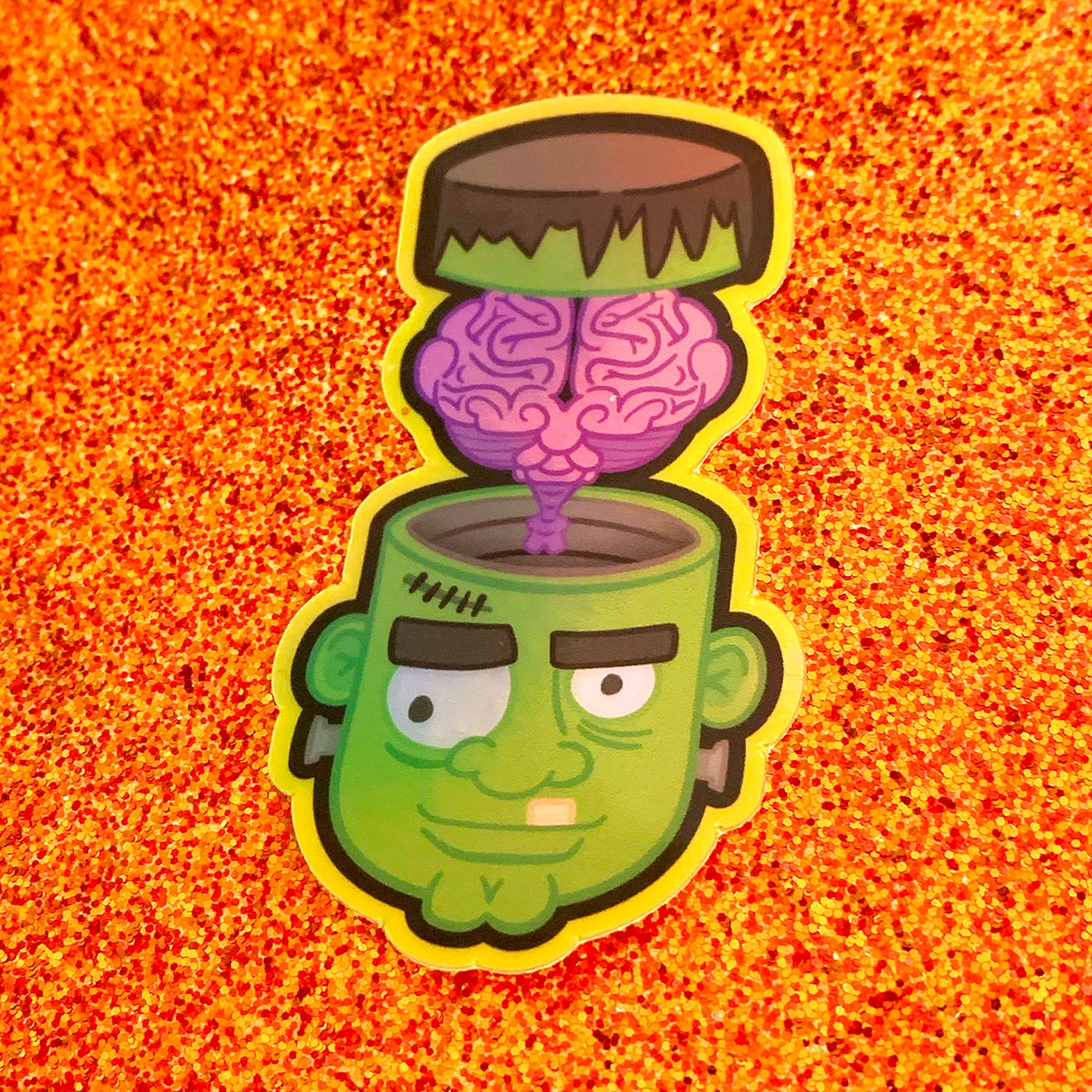Halloween Decal Sticker Frankenstein Monster on holographic foil (1.66 inch × 3 inch) for hydroflask water bottle, laptop, car window, gift