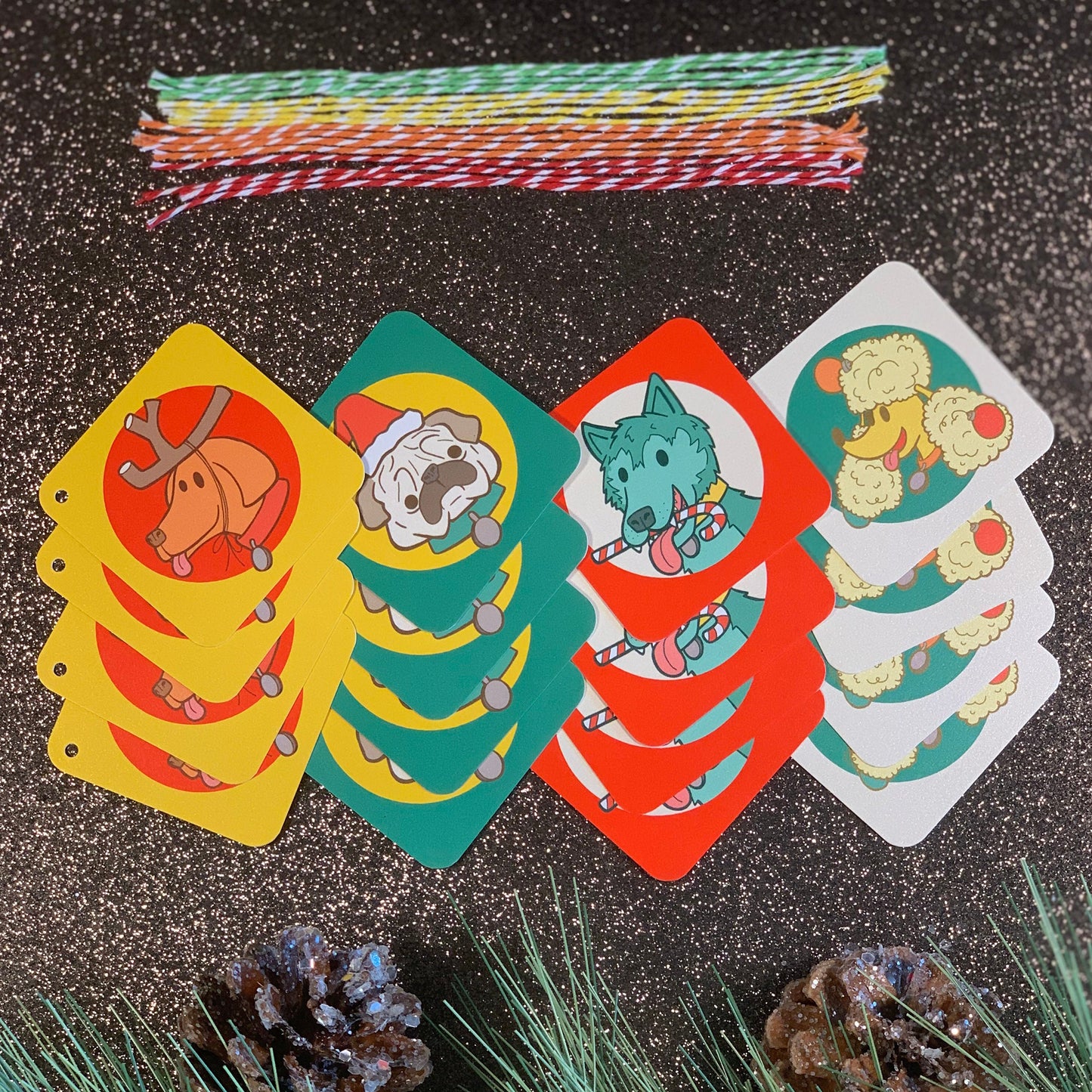 16 Gift Tag Set with Cats and Dogs Christmas Holiday Pet Theme (2.5 x 2.5 inch)