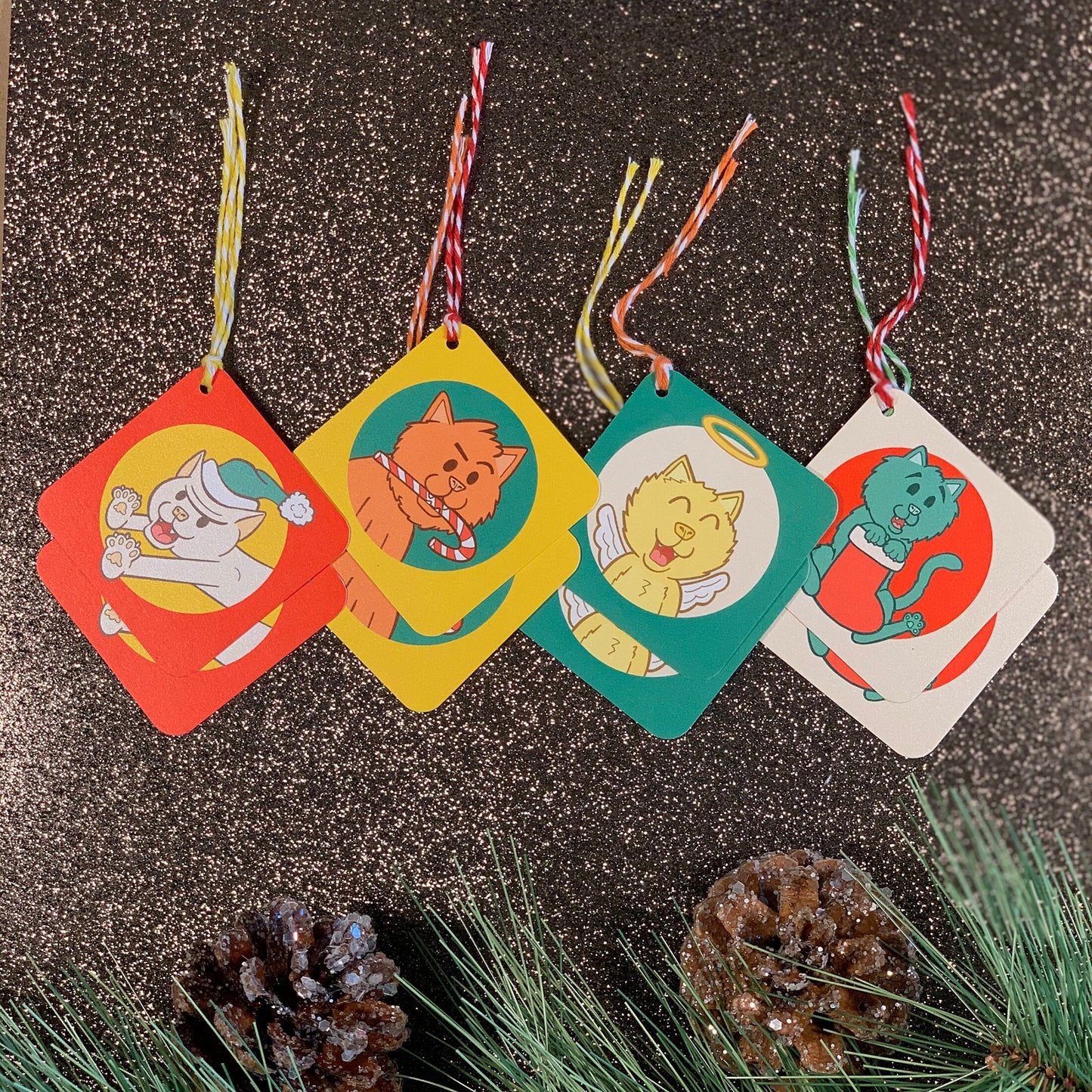 8 Gift Tag Set with Cats and Dogs Christmas Holiday Pet Theme (2.5 x 2.5 inch)