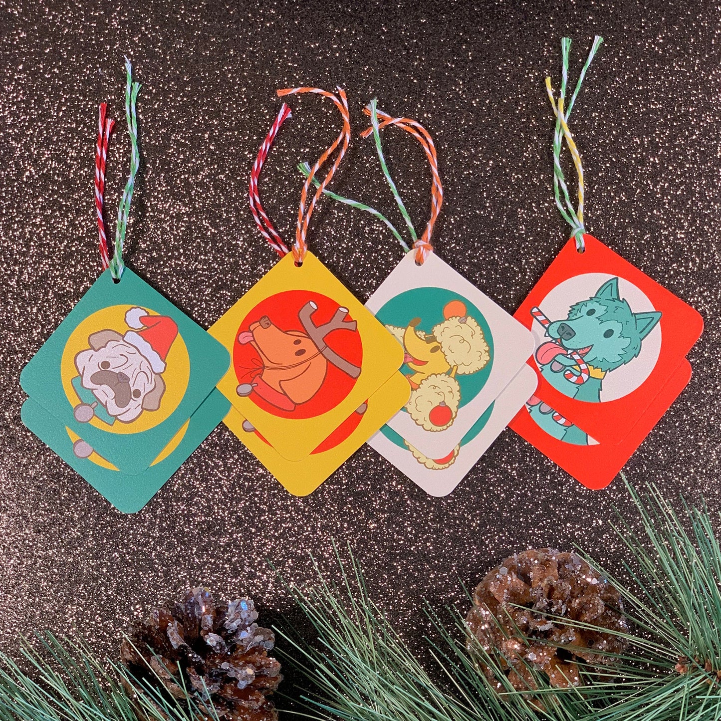 8 Gift Tag Set with Cats and Dogs Christmas Holiday Pet Theme (2.5 x 2.5 inch)