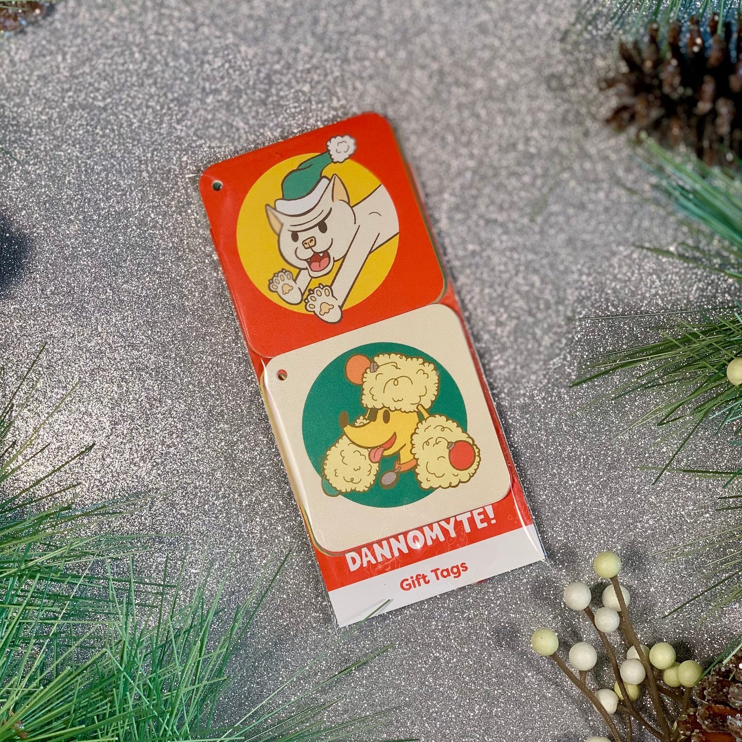 8 Gift Tag Set with Cats and Dogs Christmas Holiday Pet Theme (2.5 x 2.5 inch)