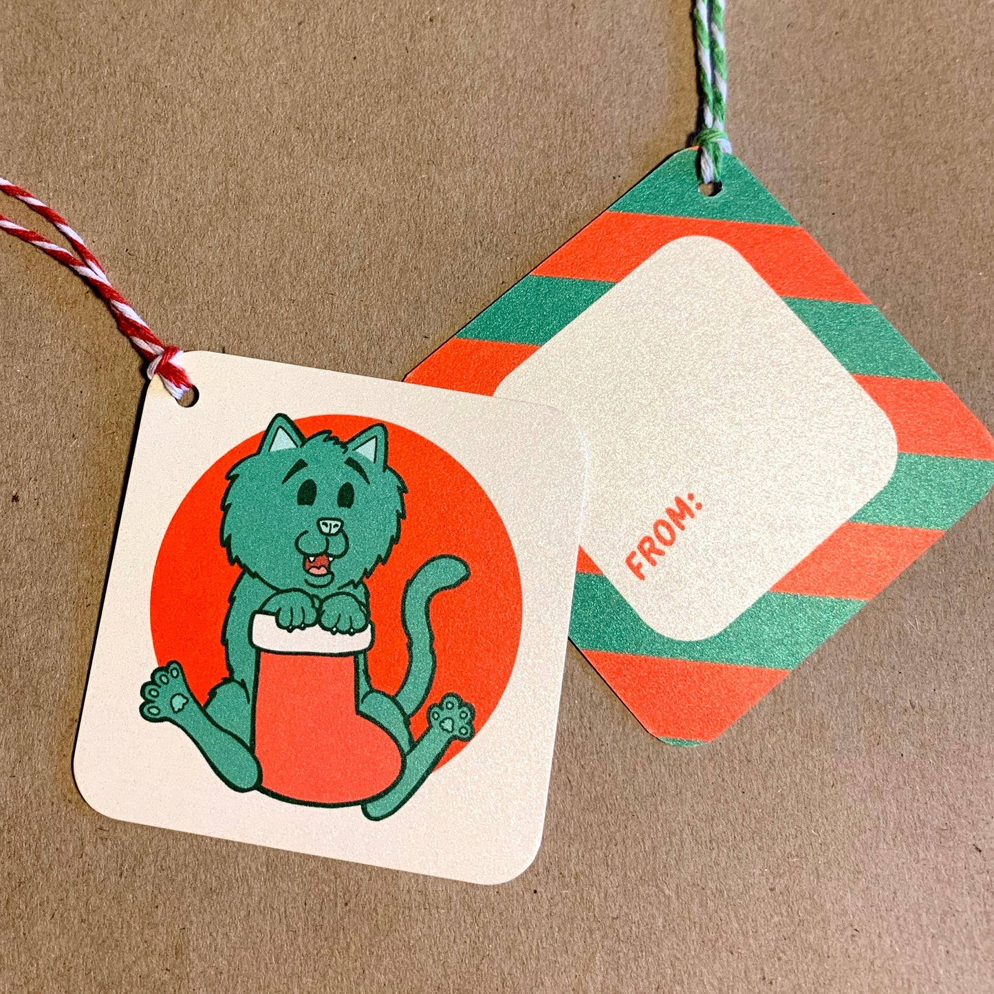 8 Gift Tag Set with Cats and Dogs Christmas Holiday Pet Theme (2.5 x 2.5 inch)