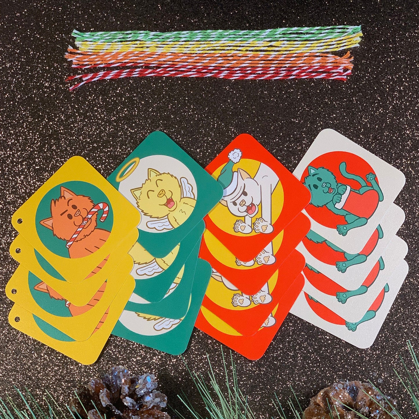 16 Gift Tag Set with Cats and Dogs Christmas Holiday Pet Theme (2.5 x 2.5 inch)