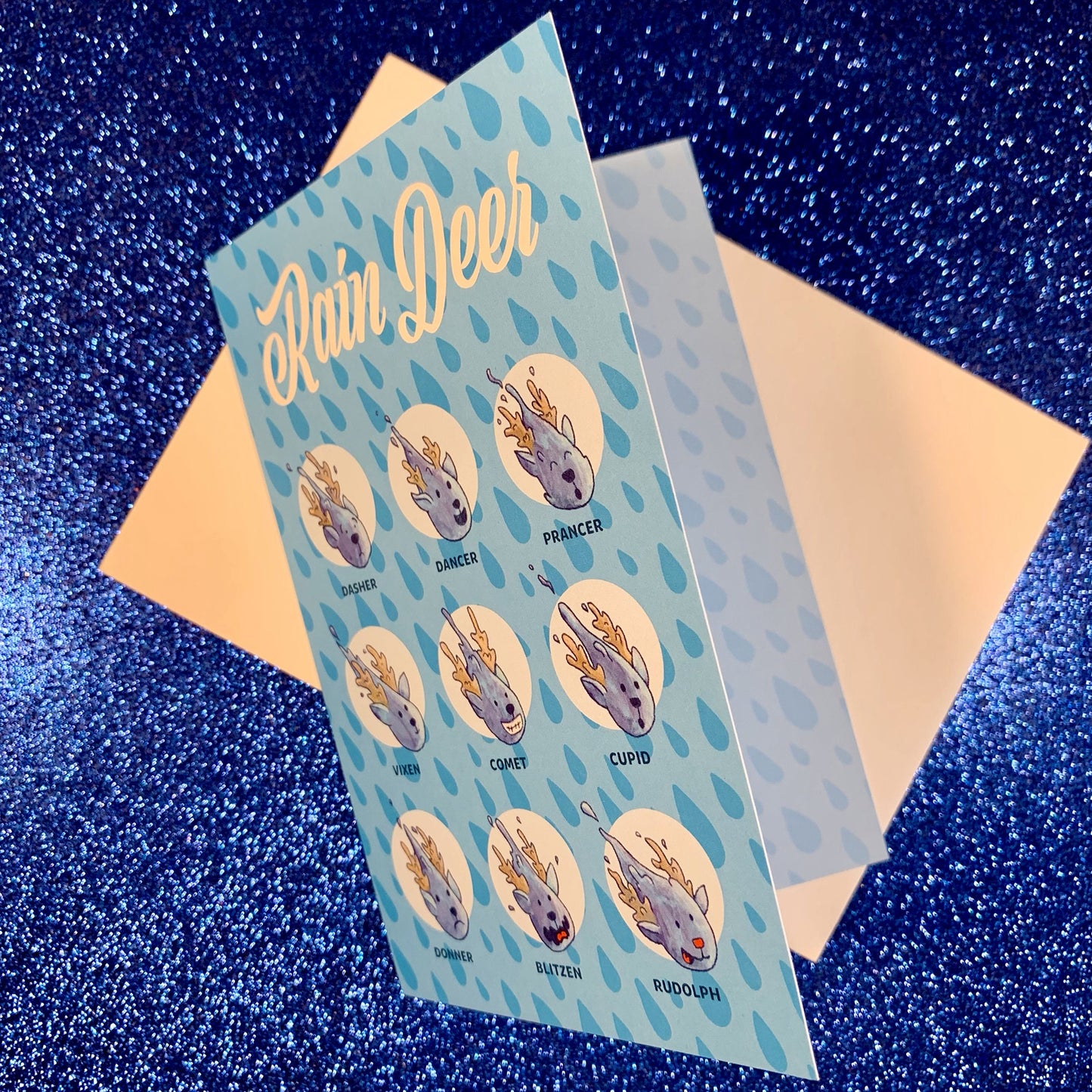 Rain Deer Christmas Card (4 × 6 Inches folded, with Envelope) Your card for Seattle and Portland Rainy Christmas Reindeer Greetings