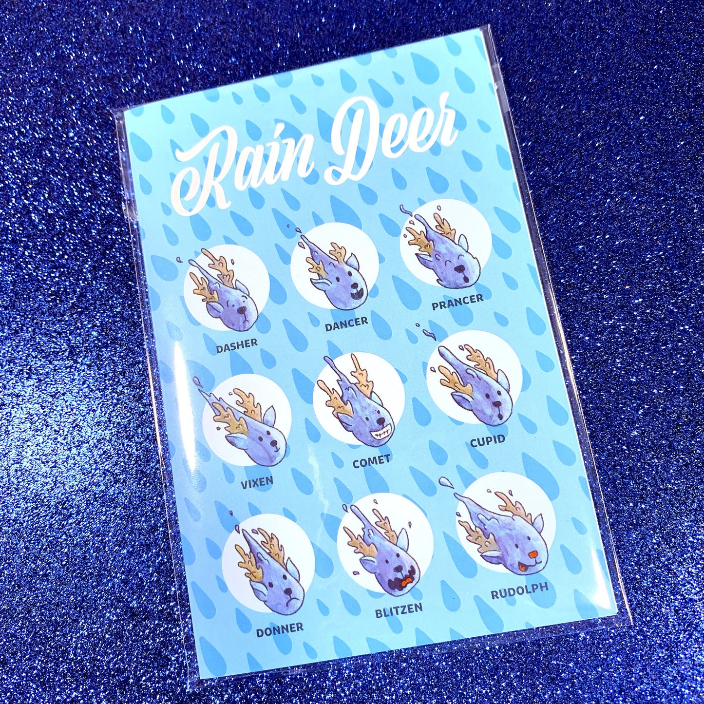 Rain Deer Christmas Card (4 × 6 Inches folded, with Envelope) Your card for Seattle and Portland Rainy Christmas Reindeer Greetings