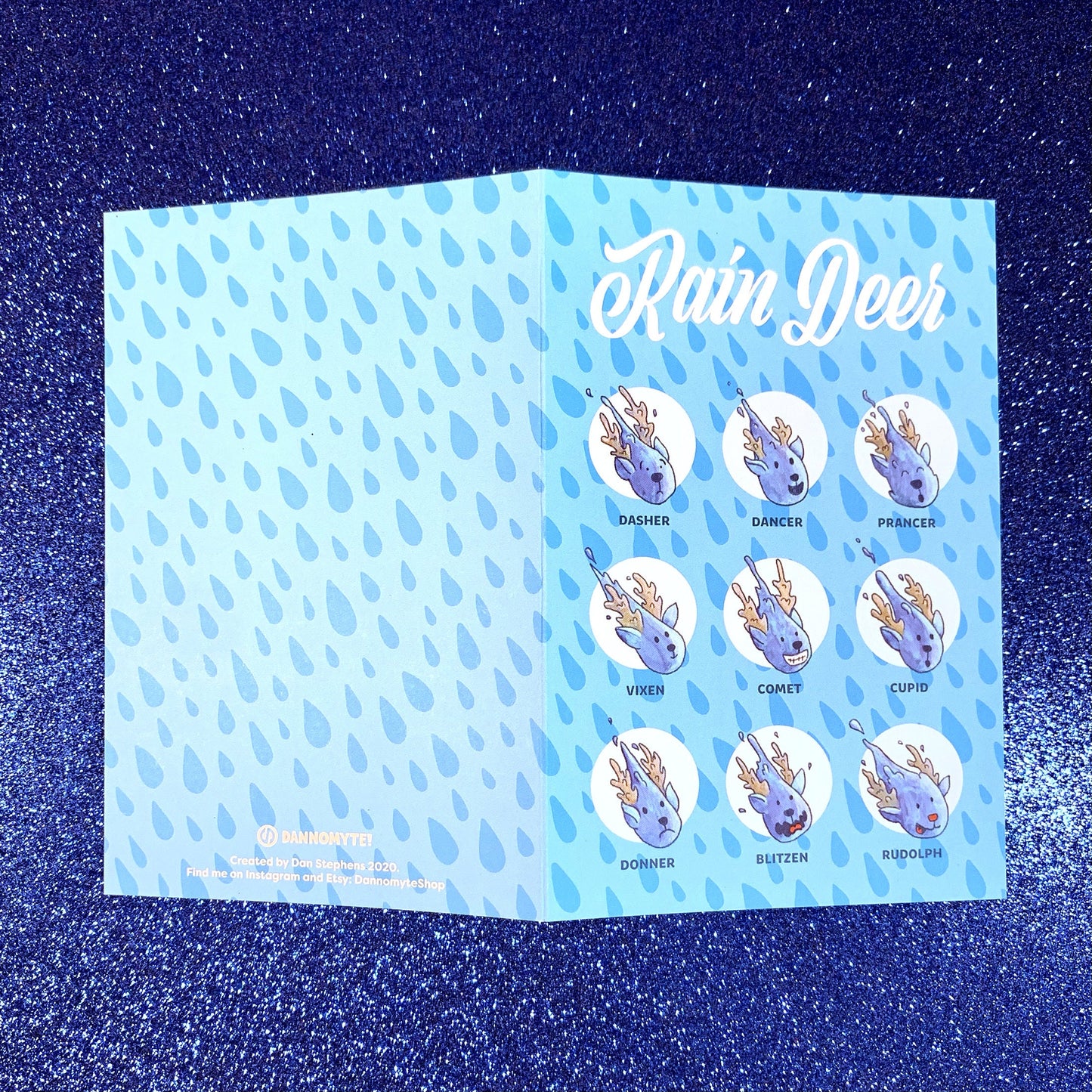 Rain Deer Christmas Card (4 × 6 Inches folded, with Envelope) Your card for Seattle and Portland Rainy Christmas Reindeer Greetings