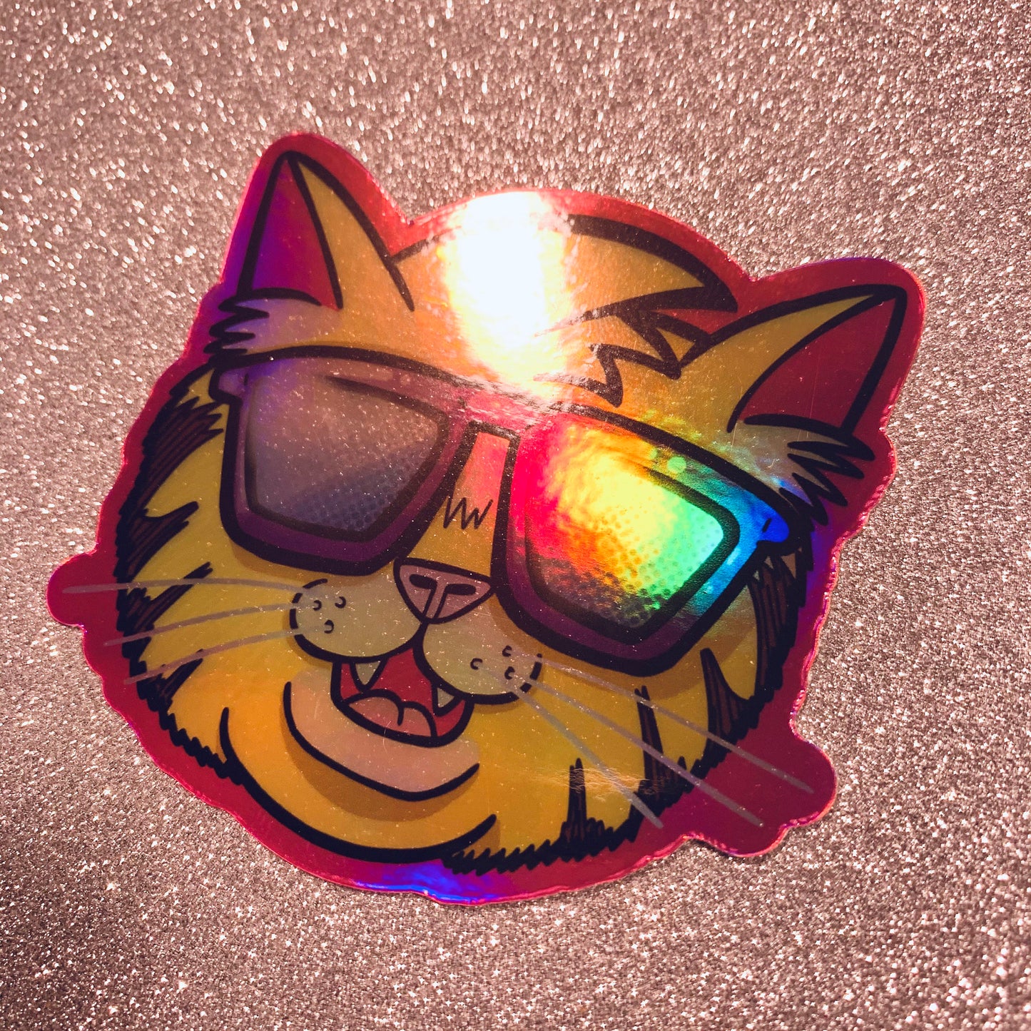 Cool Cat Sticker and Keychain (3 inch × 2.6 inch Sticker) 80’s 90’s Retro and Vaporwave accessories. Water bottle flask laptop decal