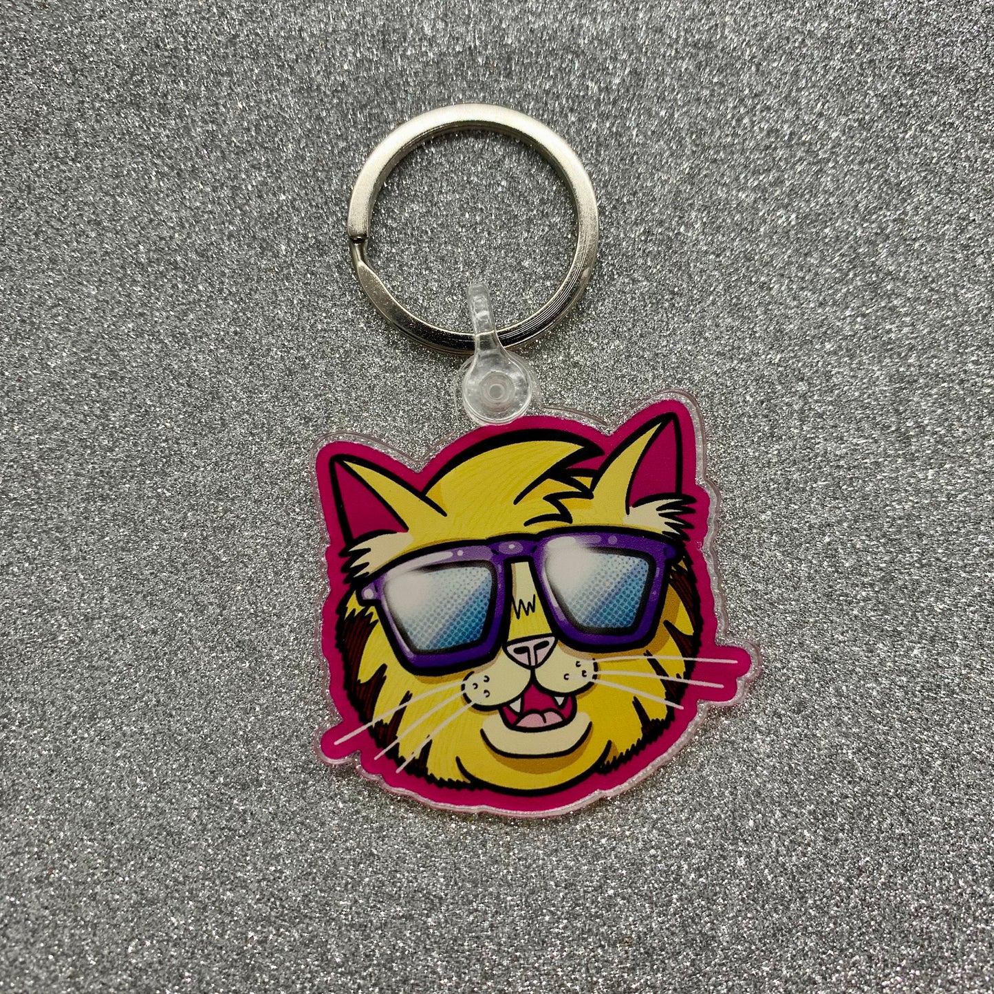 Cool Cat Sticker and Keychain (3 inch × 2.6 inch Sticker) 80’s 90’s Retro and Vaporwave accessories. Water bottle flask laptop decal