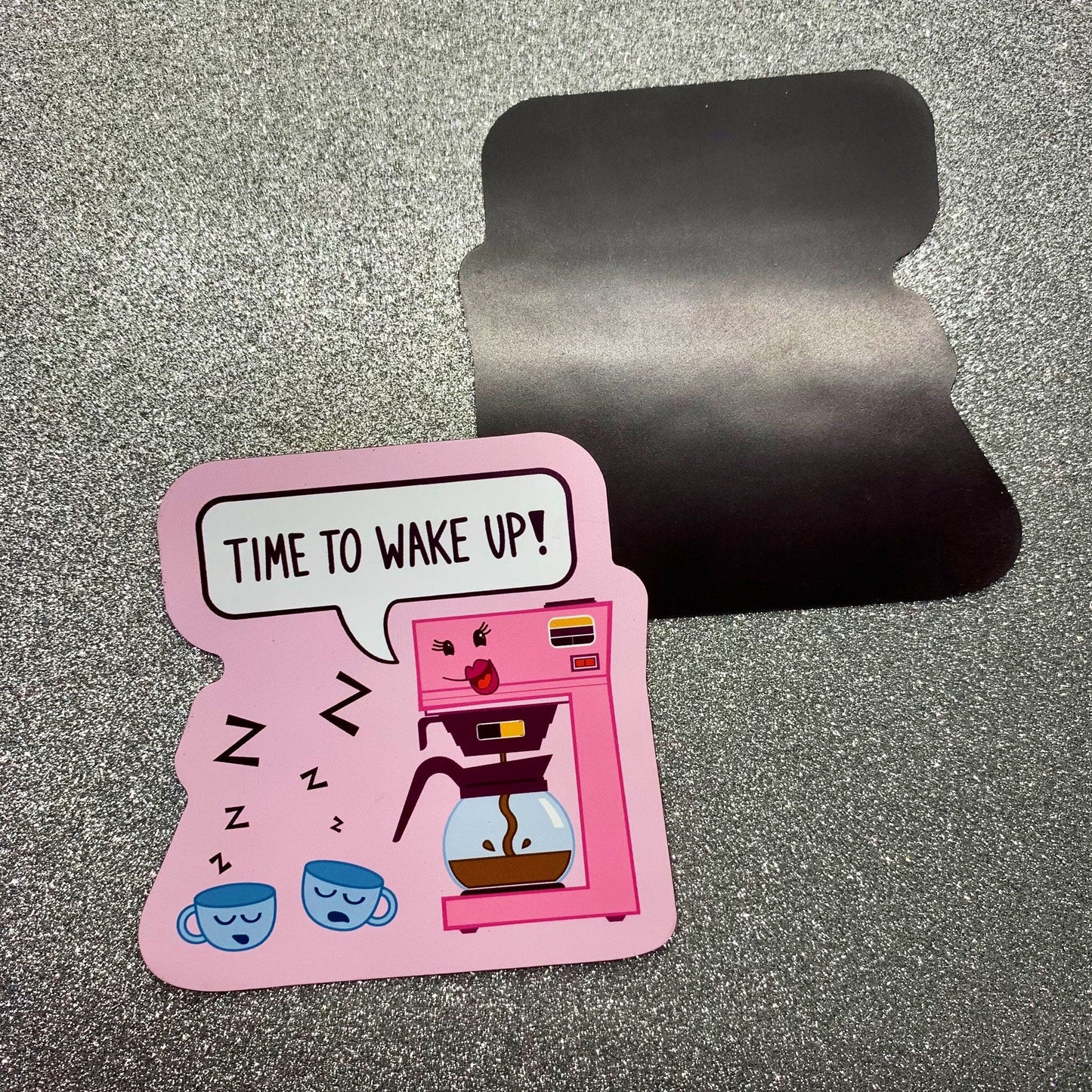 Refrigerator Magnet (3 inch × 2.98 inch) Time to Wake Up Coffee Maker and cups