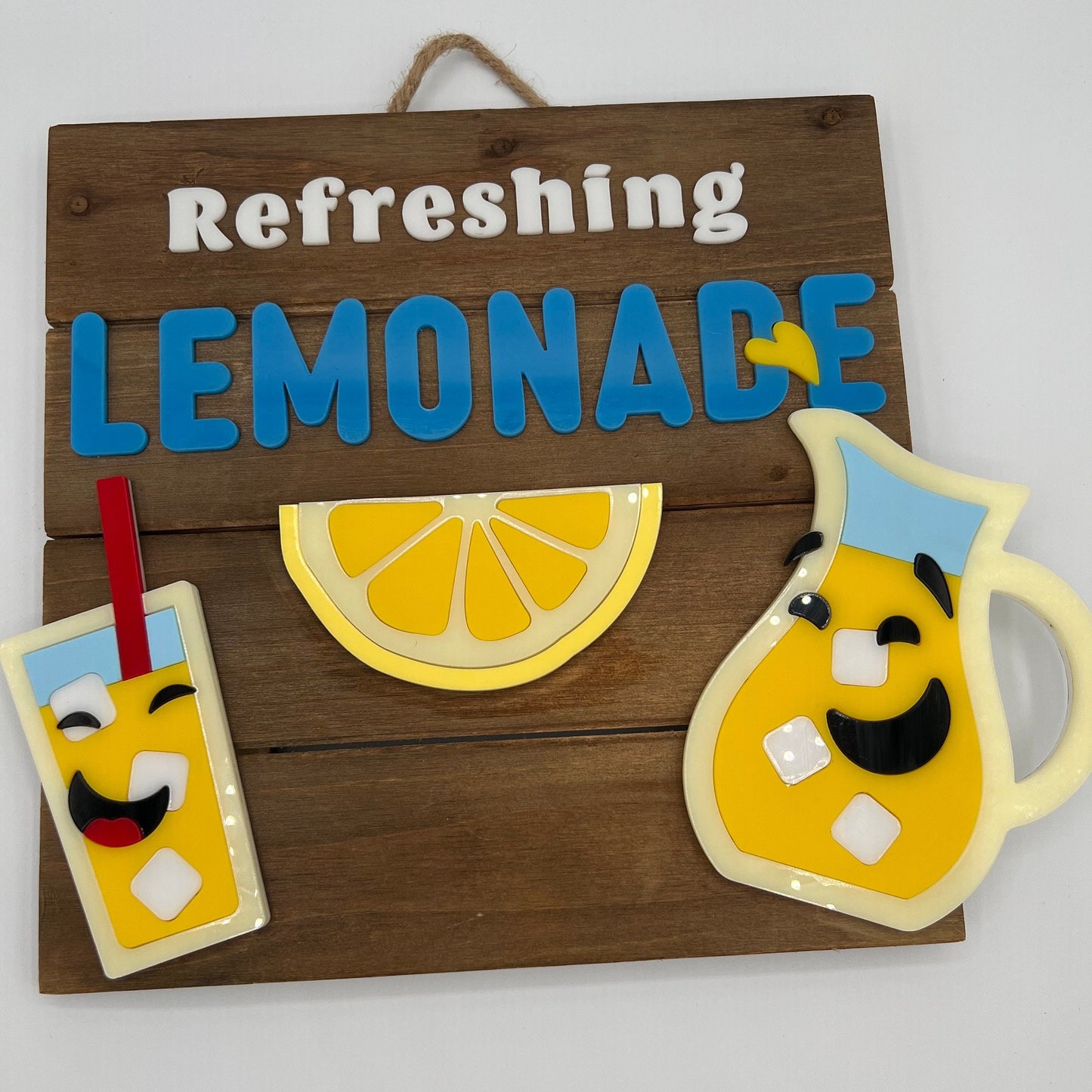 Lemonade Stand Sign (10 in x 10 in, Laser cut acrylic on wood sign, for kids summer fun!)
