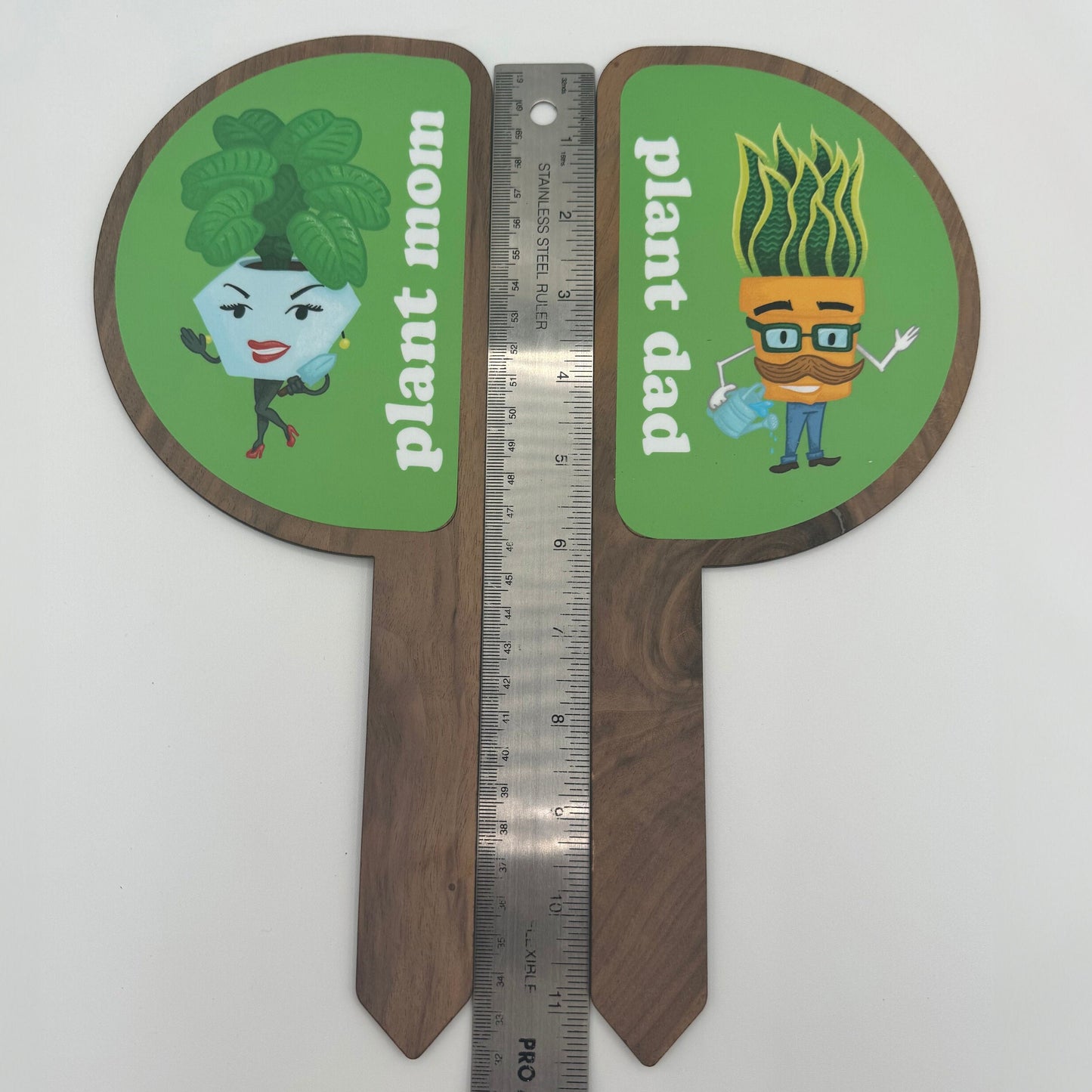 Plant Stakes β Plant Mom and Plant Dad (12 in x 4.5 in, Laser cut maple plywood plant stake for the Green thumb in your life)