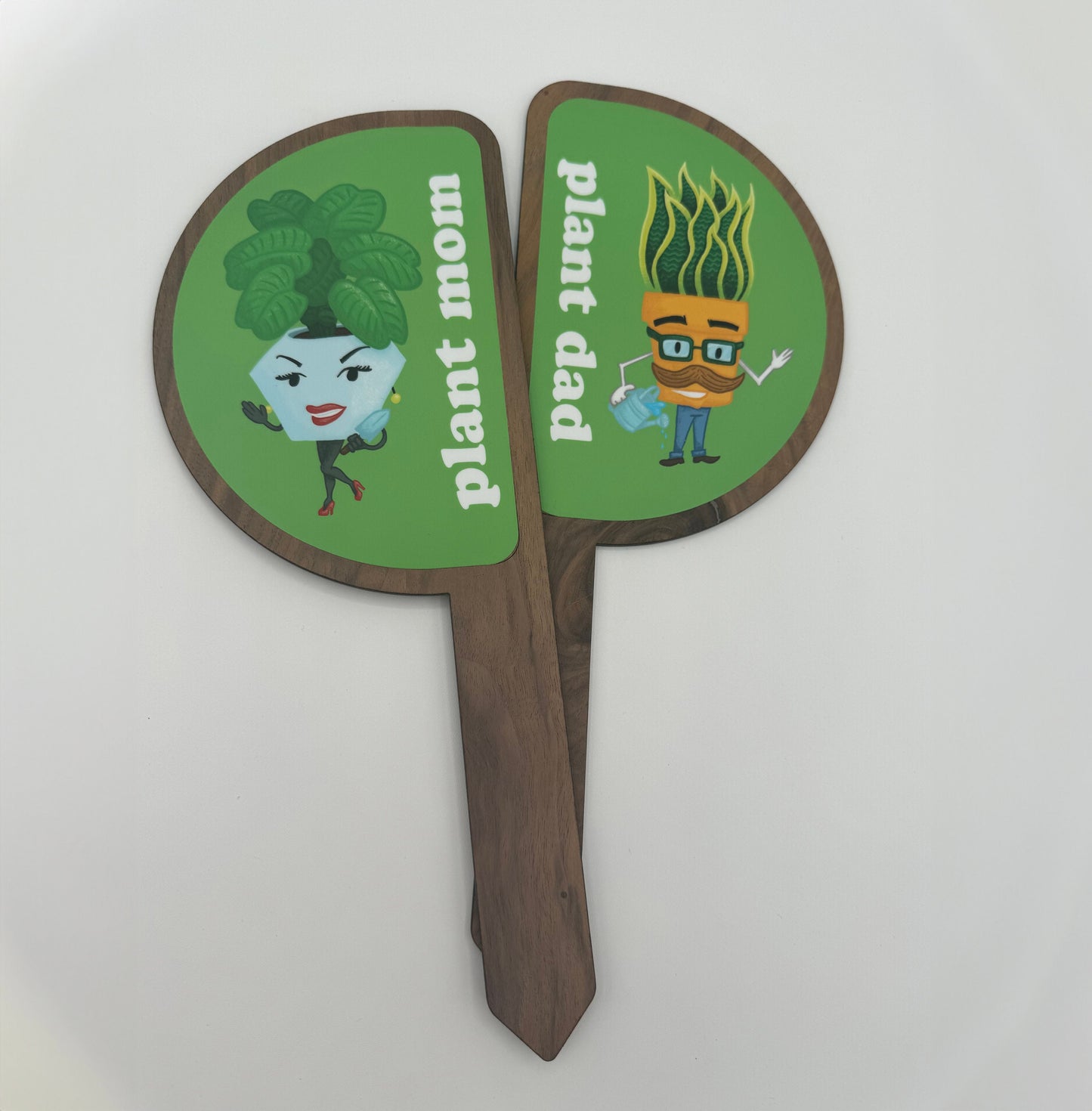 Plant Stakes β Plant Mom and Plant Dad (12 in x 4.5 in, Laser cut maple plywood plant stake for the Green thumb in your life)