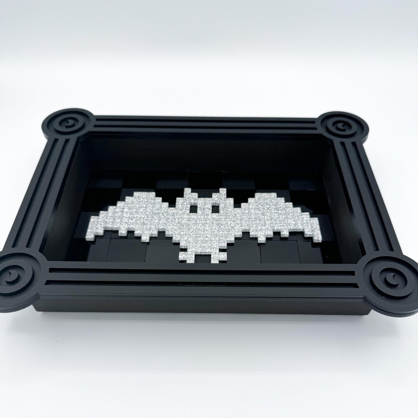 Pixel Bat Wall Art with silver glitter bat— retro video game Halloween decor