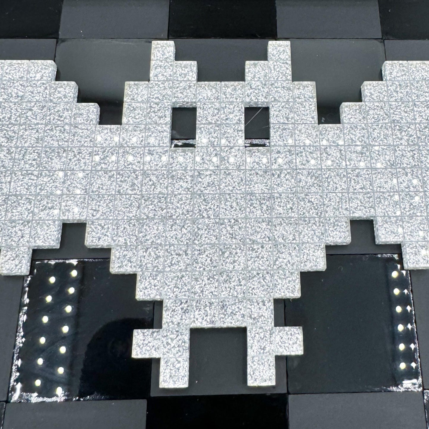 Pixel Bat Wall Art with silver glitter bat— retro video game Halloween decor