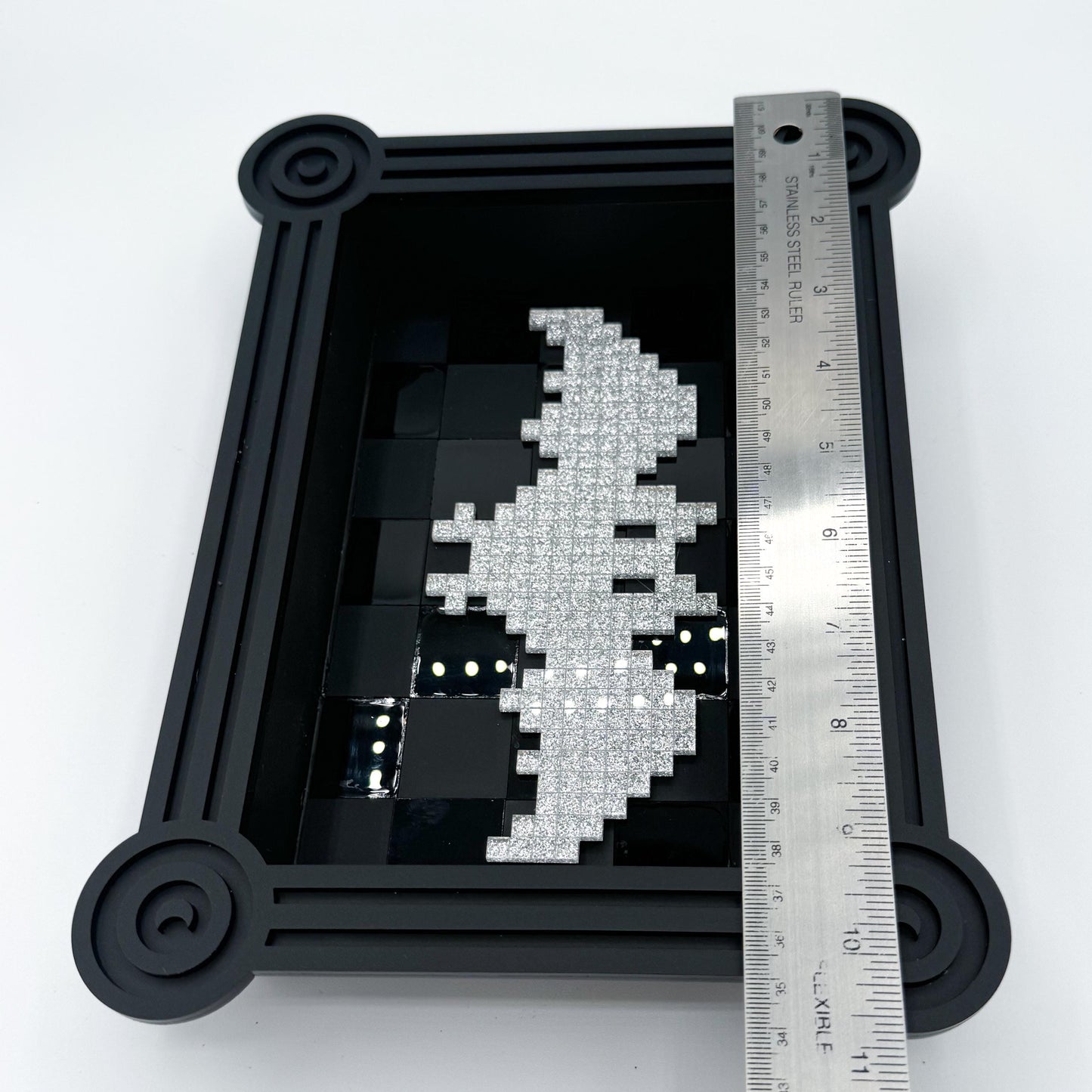 Pixel Bat Wall Art with silver glitter bat— retro video game Halloween decor