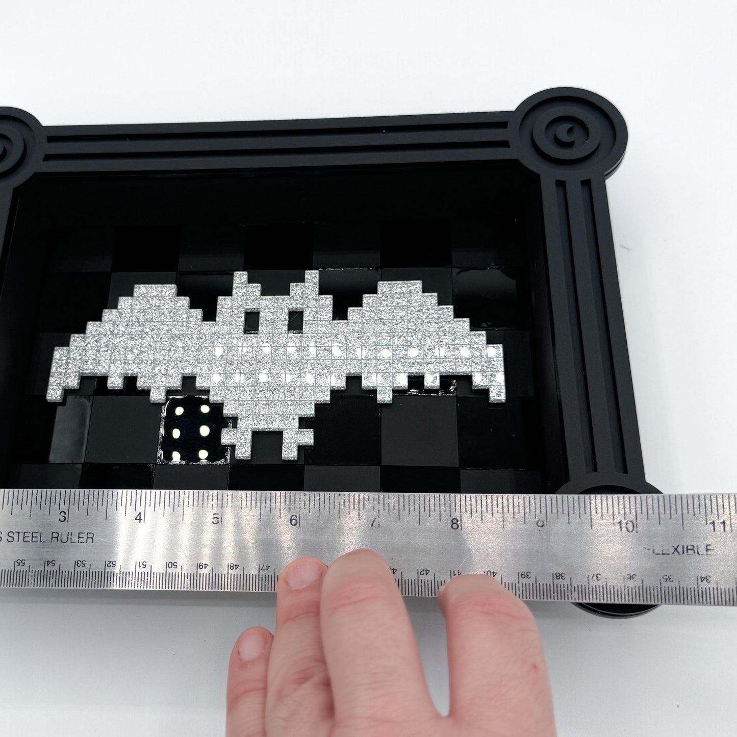 Pixel Bat Wall Art with silver glitter bat— retro video game Halloween decor