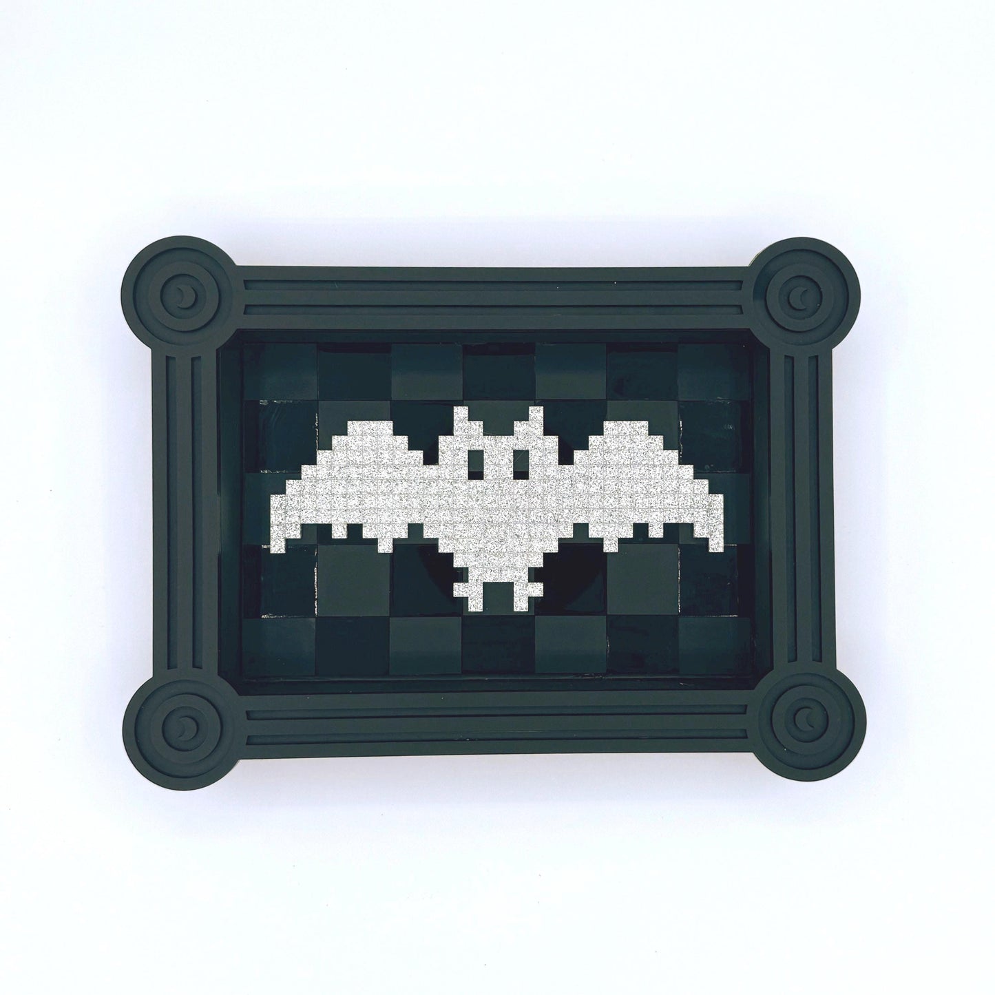 Pixel Bat Wall Art with silver glitter bat— retro video game Halloween decor