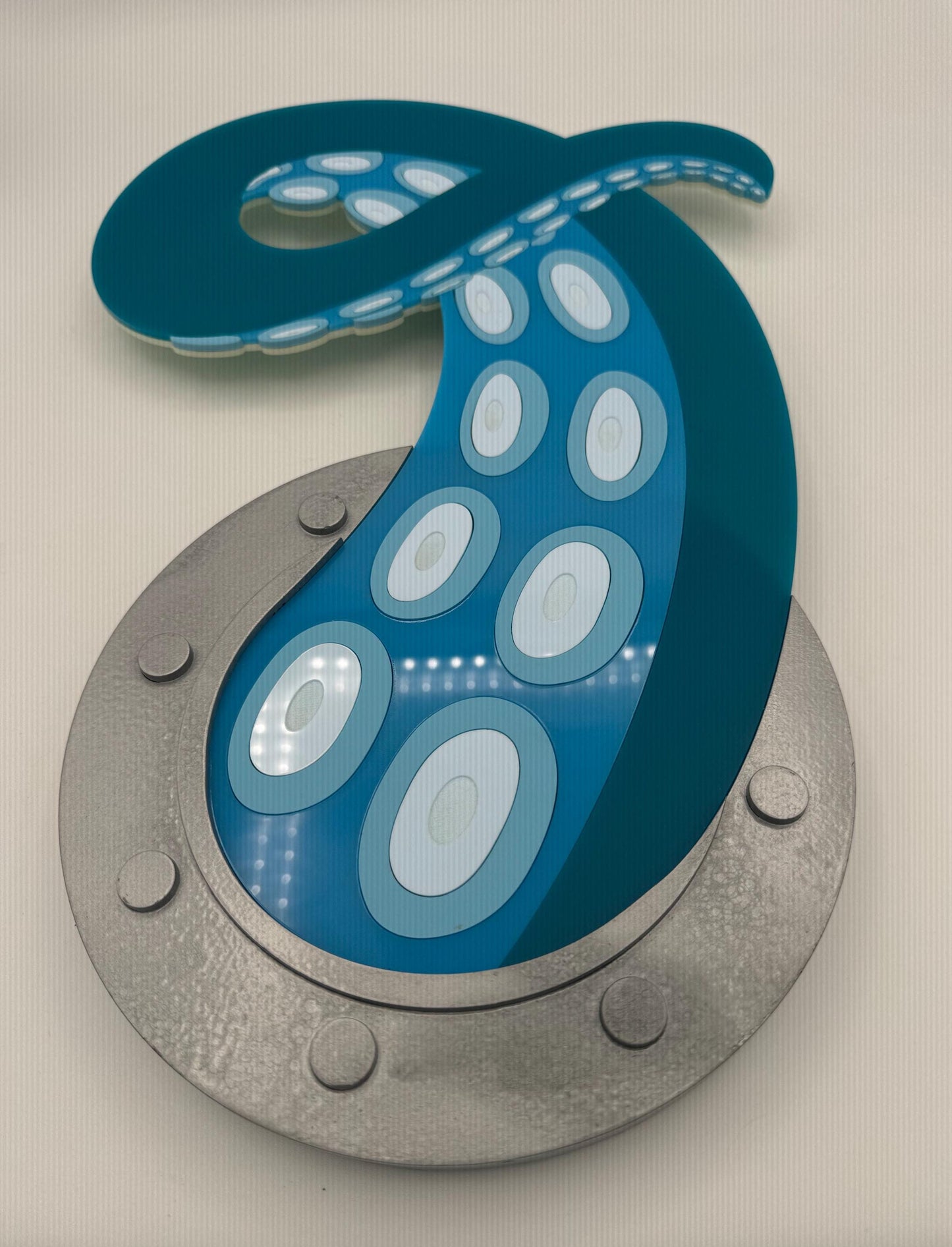 Krakken Tentacle Wall Art / Sign — Coming out of a Porthole Approx 14 inch W x 16 inch Tall | Sea Art Seattle Hockey Fan