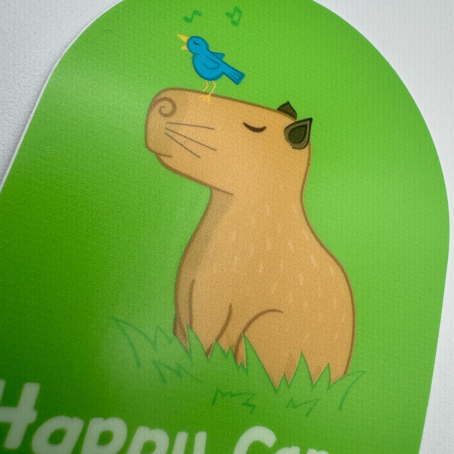 Happy Cappy Vinyl Sticker Decal (2.5 inch × 3 inch) Cute Capybara with bird | for hydroflask water bottle, laptop, car window, small gift