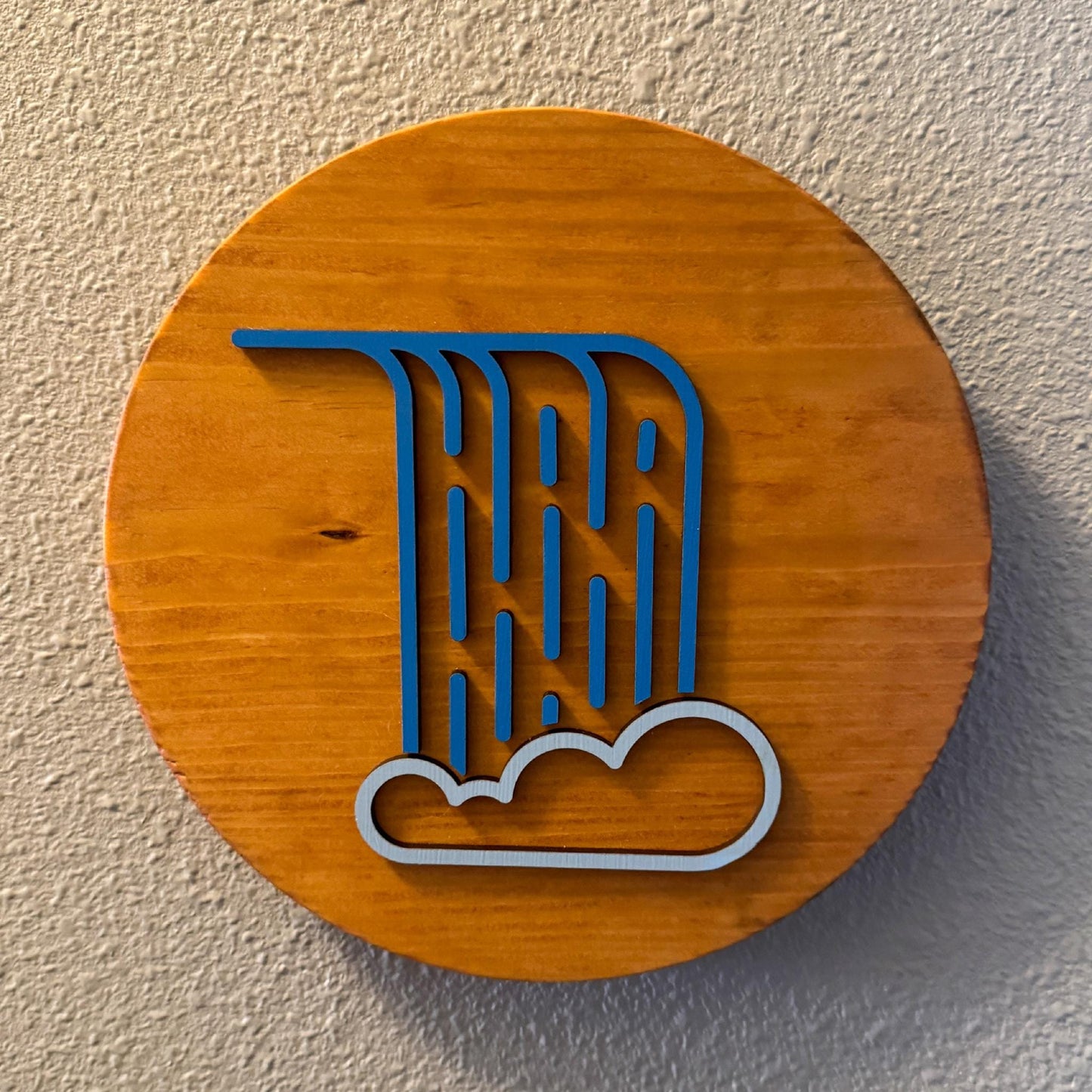 Minimalist Waterfall Wall Art (8 x 8 inch round) | Laser Cut & Hand-Painted Wooden Sign for Cabin, Home, RV, man cave, den
