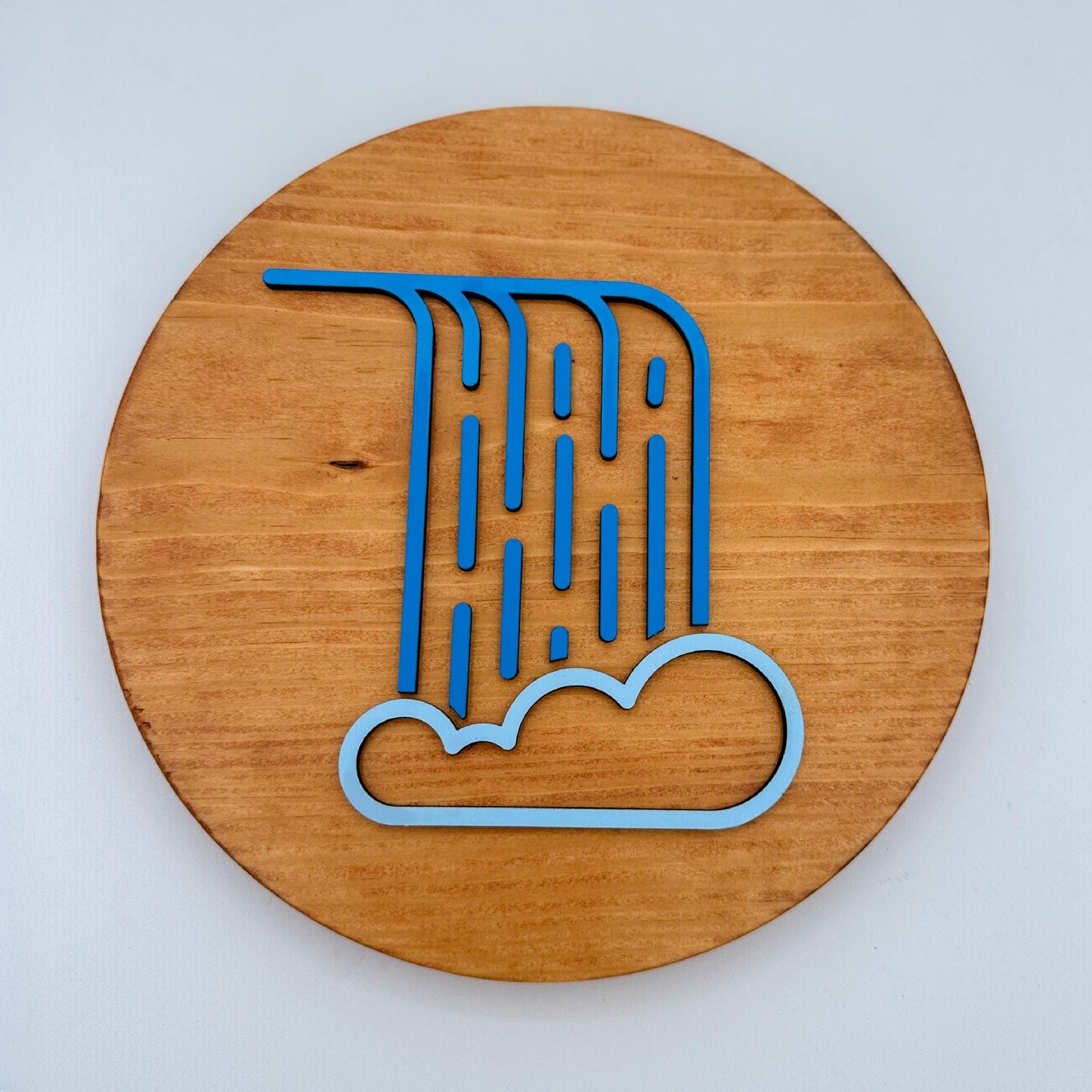 Minimalist Waterfall Wall Art (8 x 8 inch round) | Laser Cut & Hand-Painted Wooden Sign for Cabin, Home, RV, man cave, den
