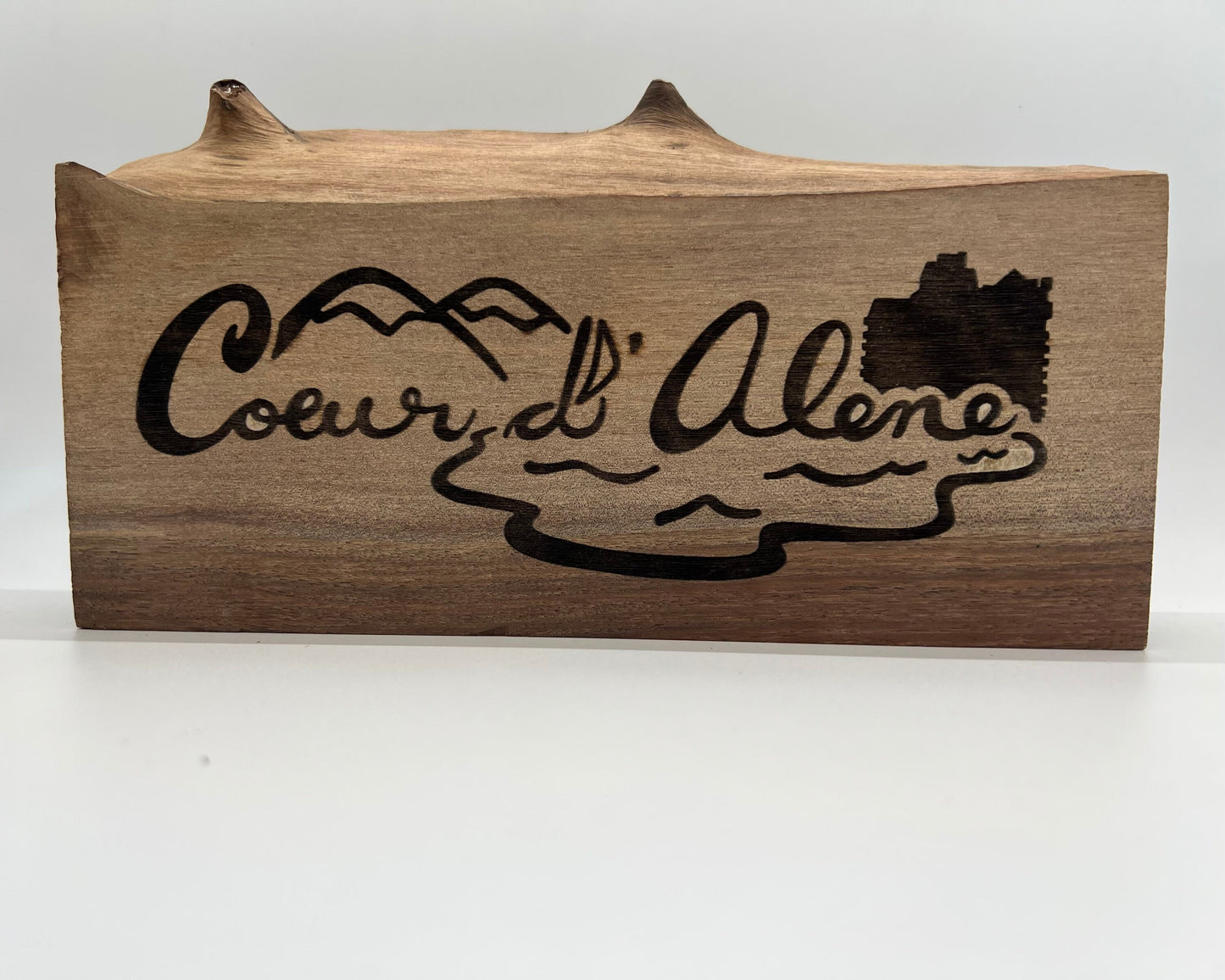Coeur d’ Alene Wood cut Sign —hand made illustration Typography Wood Decor