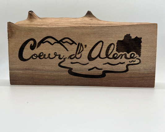 Coeur d’ Alene Wood cut Sign —hand made illustration Typography Wood Decor