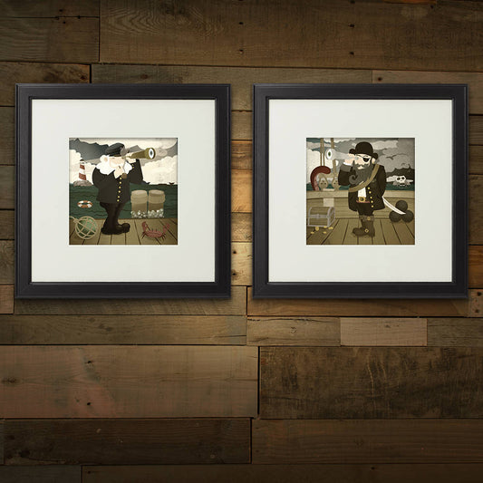 Sea Captain Print Set (8 in x 8 in digital prints, Frame not included) Ocean decor, sea room decor, Ocean lovers gift