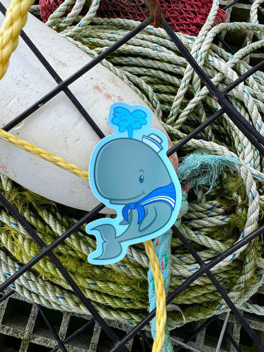 Sailor Whale Vinyl Sticker Decal (2.5 inch W × 4 inch H)  | for hydroflask water bottle, laptop, car window, small gift Nautical Navy Whale