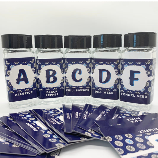 Spice Label Set. 40 Durable Standard Spices + 5 Blank Labels (Labels Only, no jars)